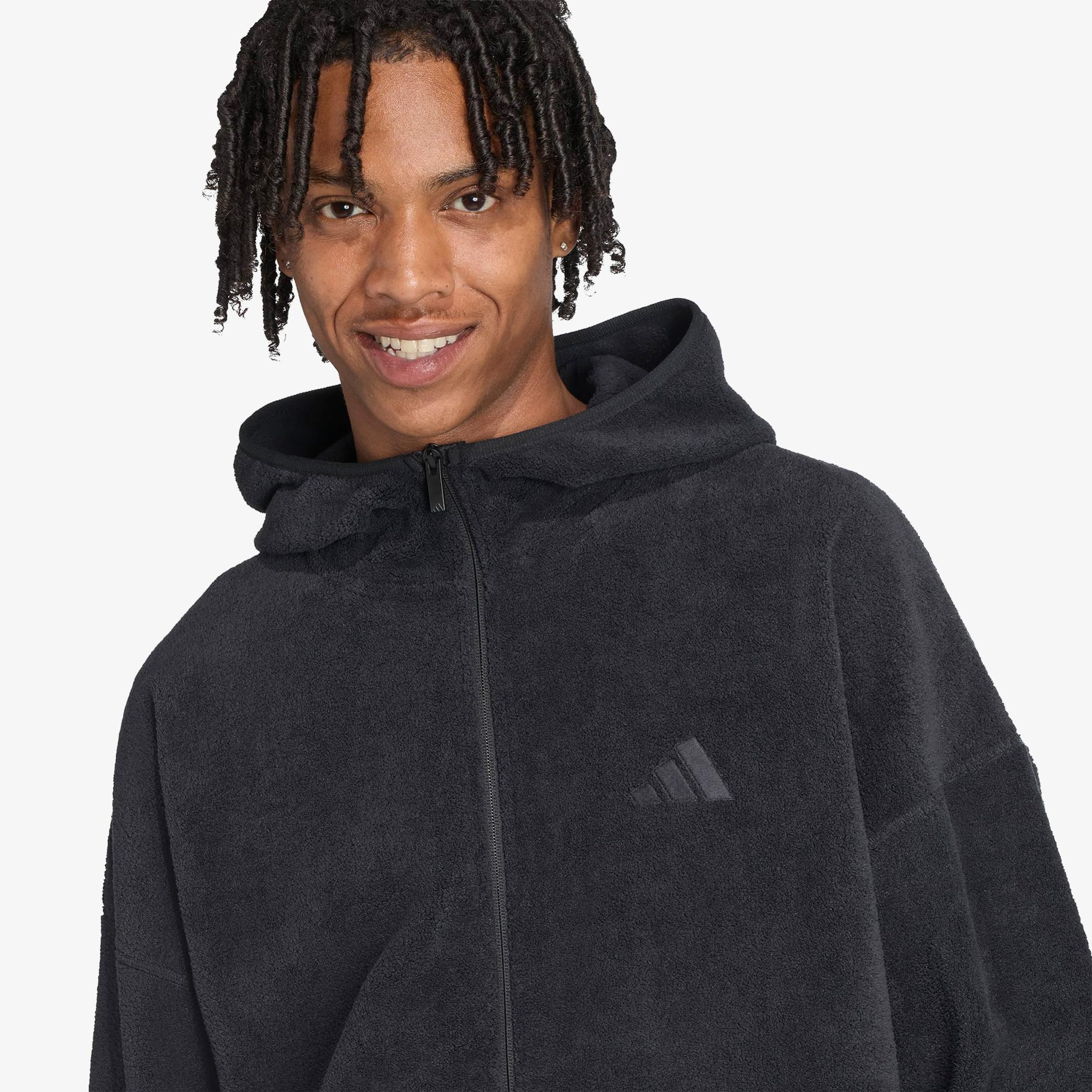 adidas Future icons Small Logo Low Pile Fleece Full Zip Erkek Siyah Eşofman Üstü