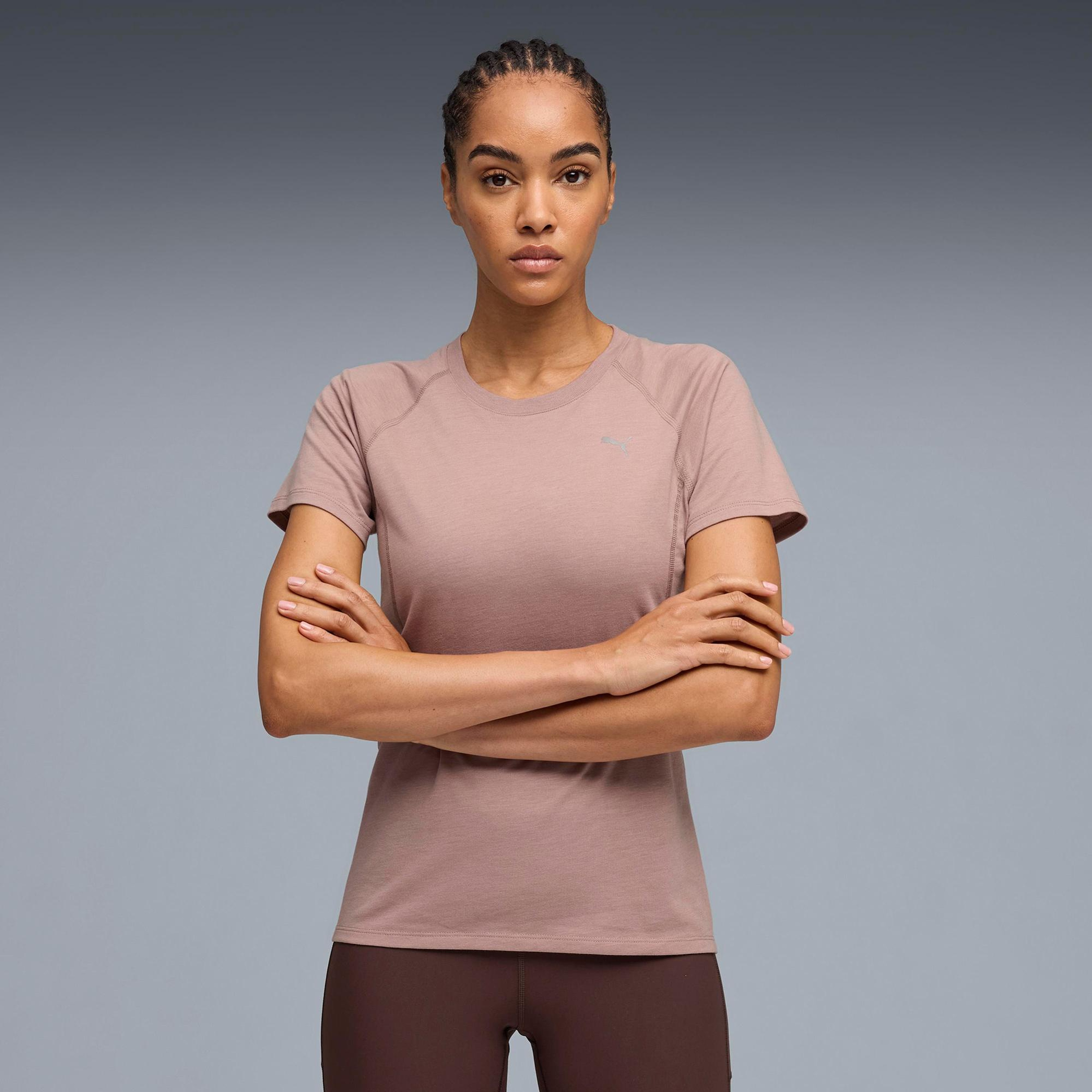 Puma Run Velocity TriBlend Kadın Krem Koşu T-Shirt
