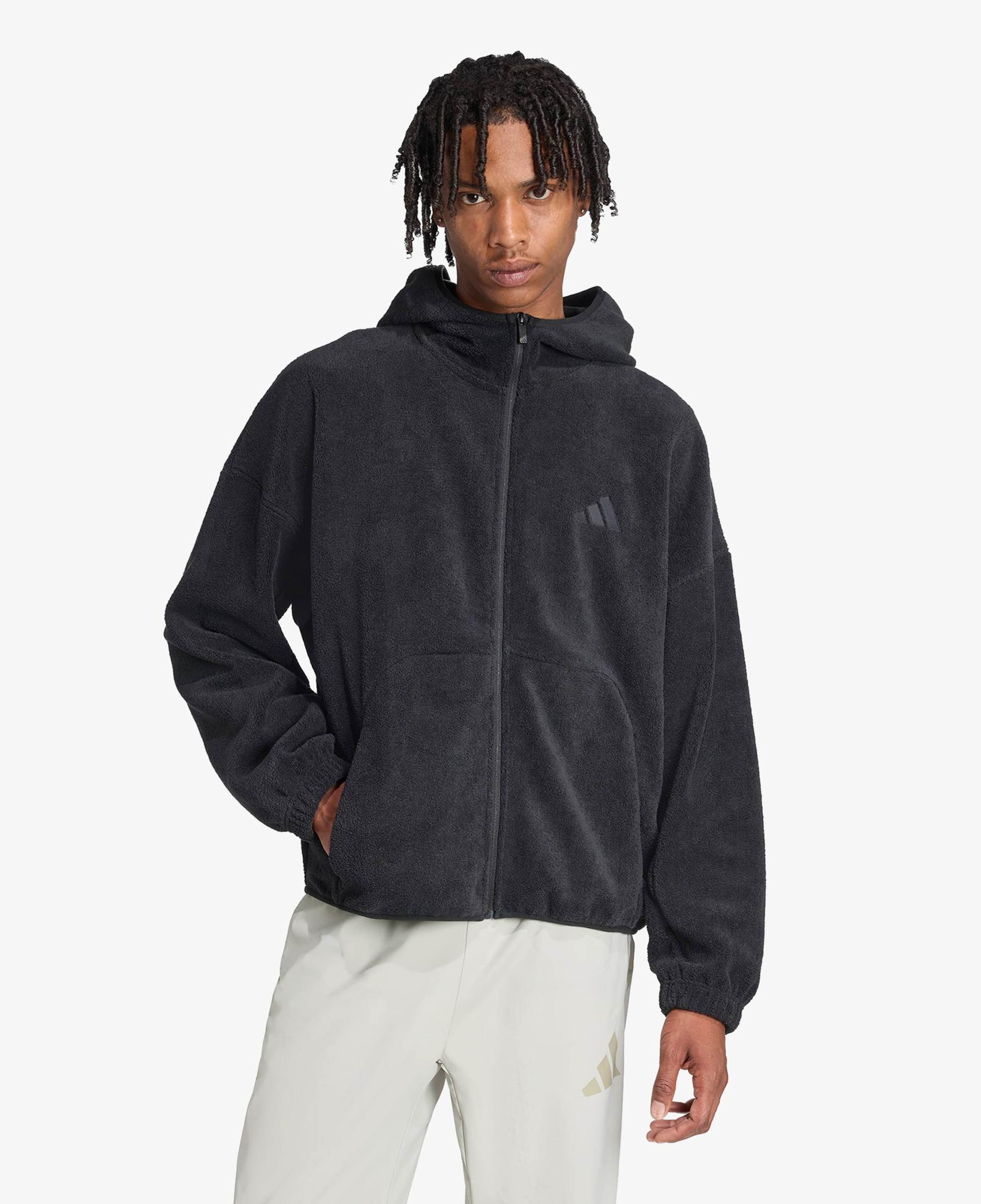 adidas Future icons Small Logo Low Pile Fleece Full Zip Erkek Siyah Eşofman Üstü