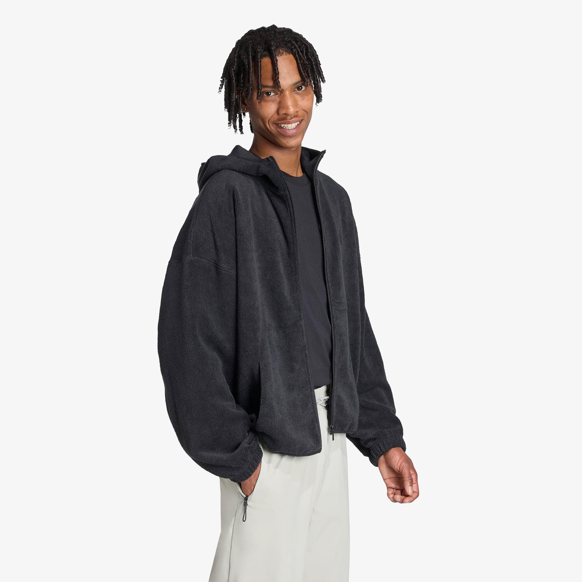 adidas Future icons Small Logo Low Pile Fleece Full Zip Erkek Siyah Eşofman Üstü