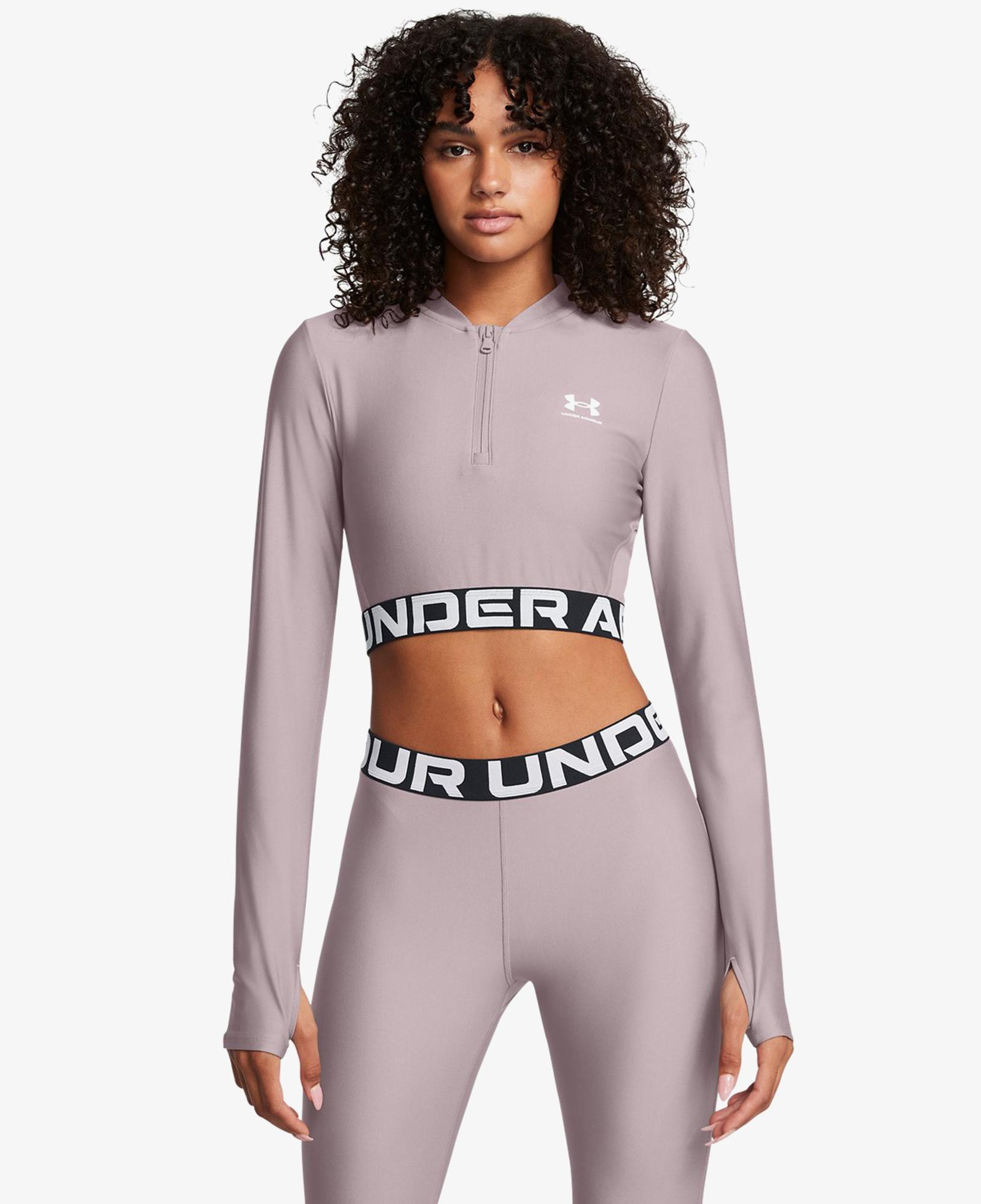 Under Armour Heat Gear Rib 1/4 Zipped Kadın Mor Crop Sweatshirt