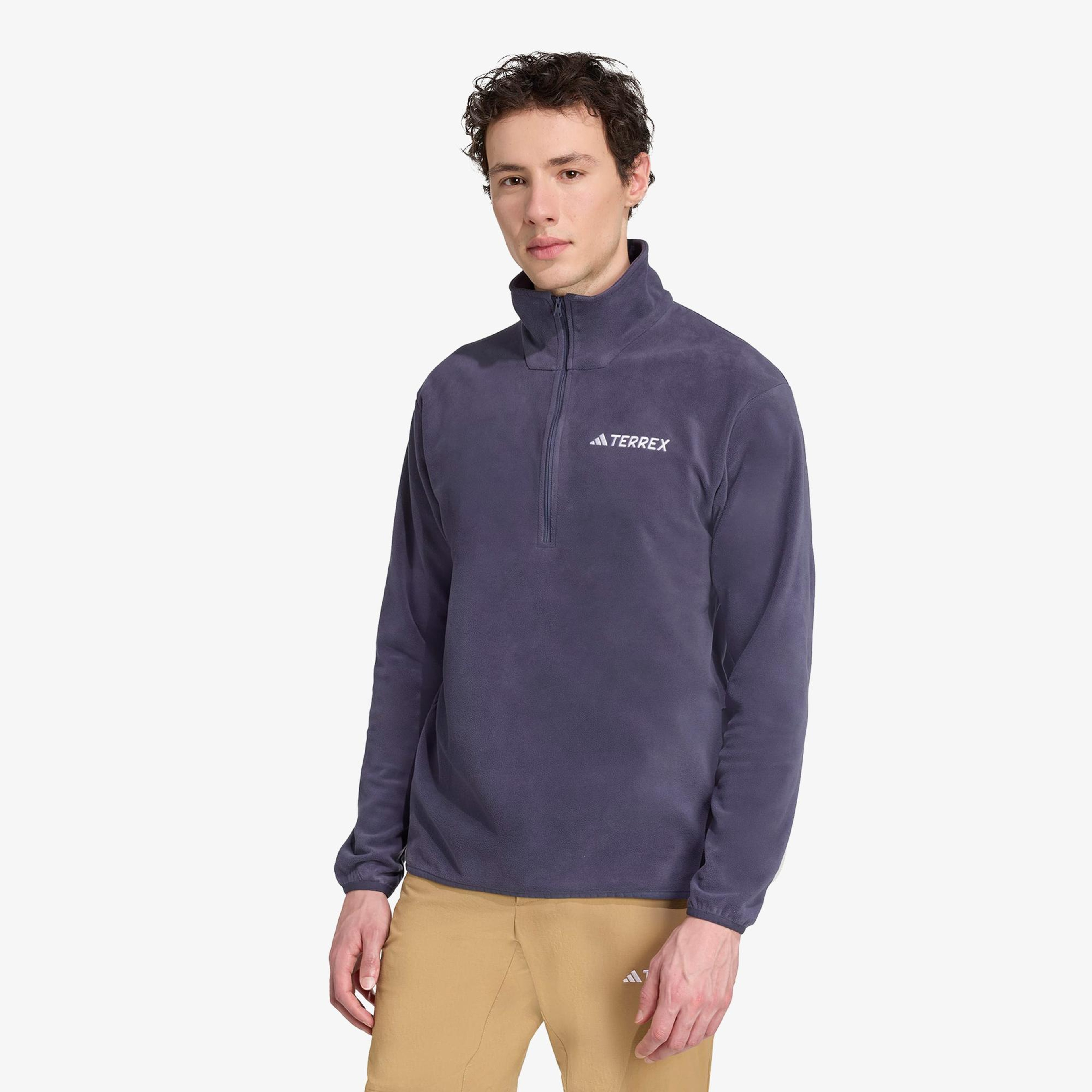 adidas Multi Essentials 1-2 Zip Fleece Erkek Mavi Yürüyüş Polar