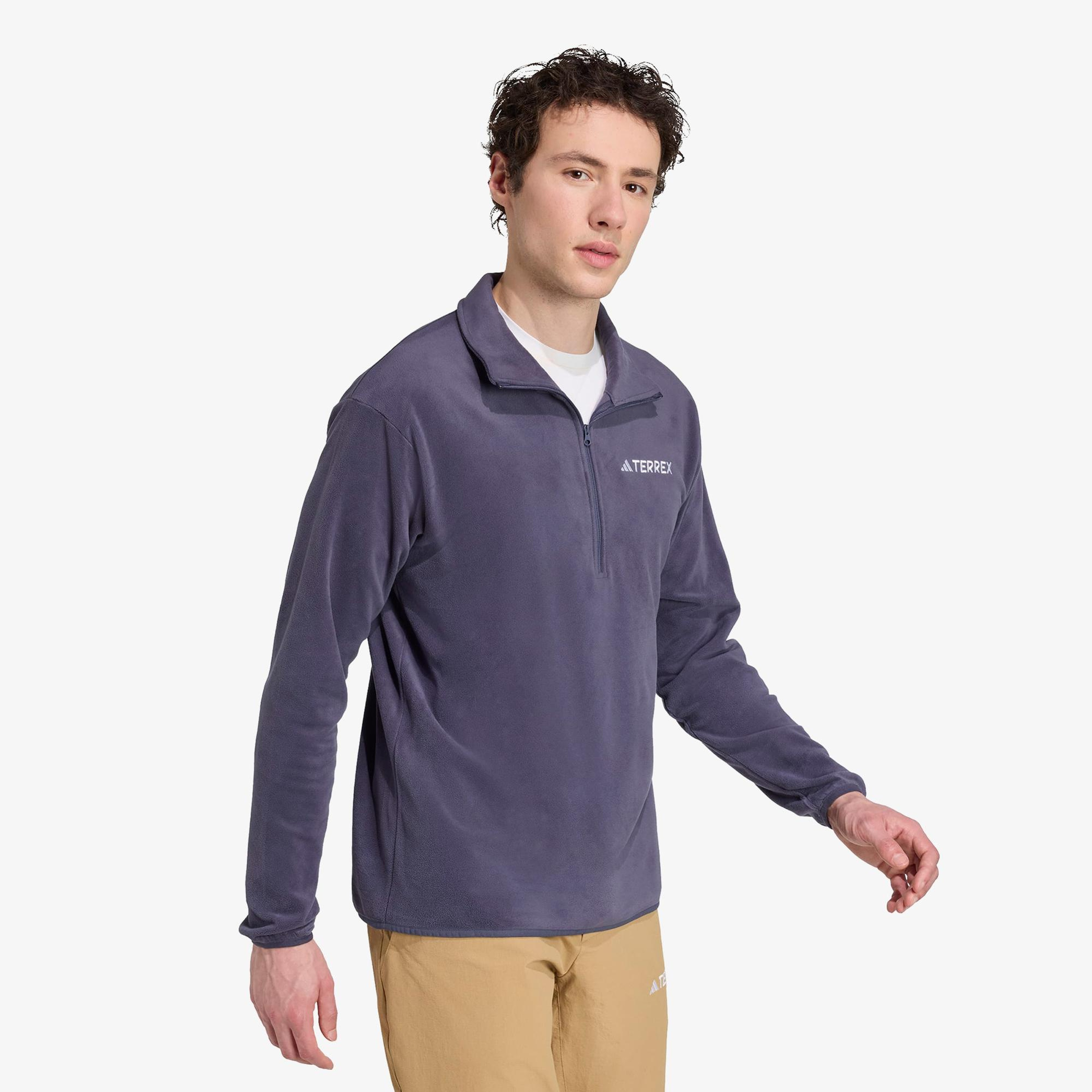 adidas Multi Essentials 1-2 Zip Fleece Erkek Mavi Yürüyüş Polar