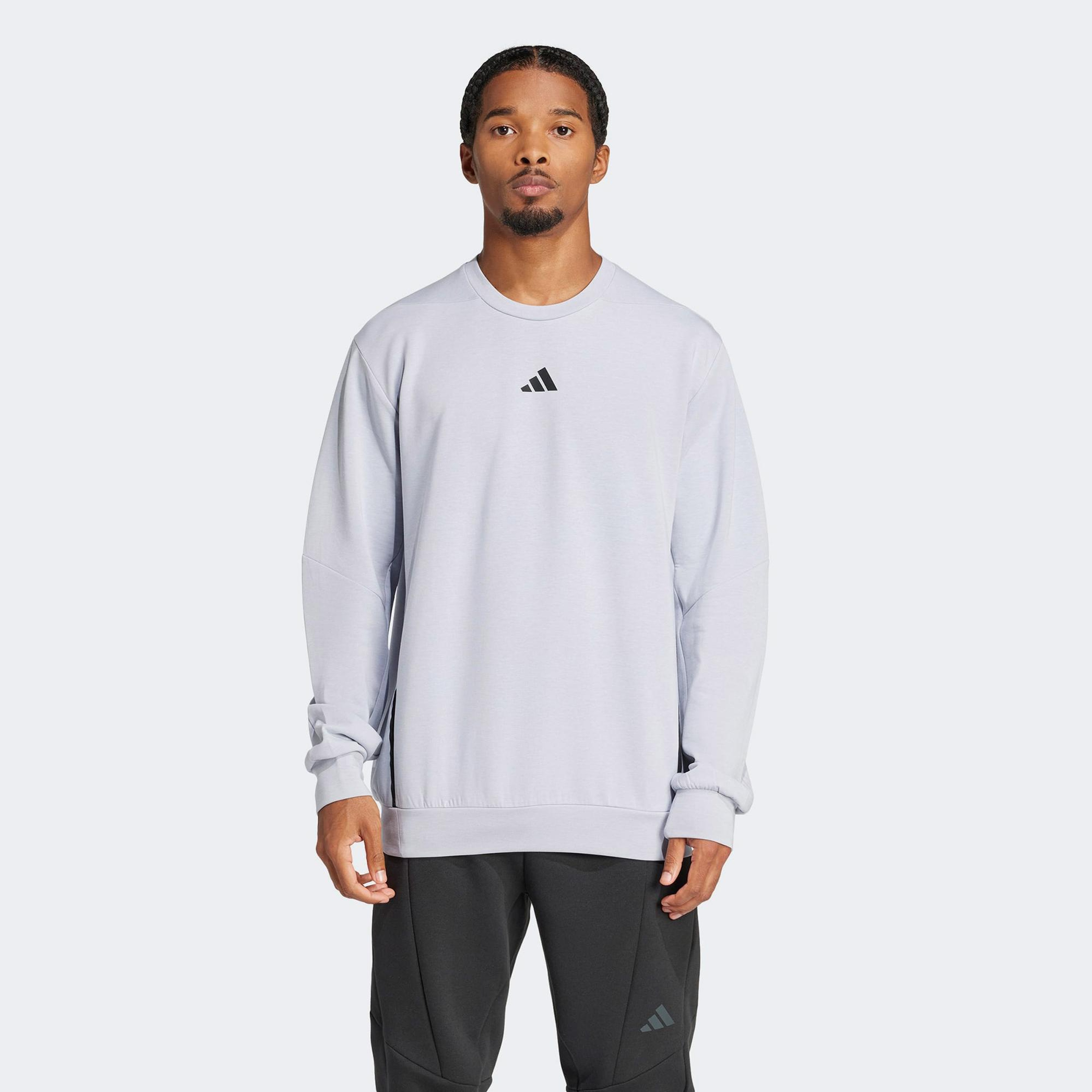 adidas Designed For Training Crew Erkek Gri Antrenman Sweatshirt