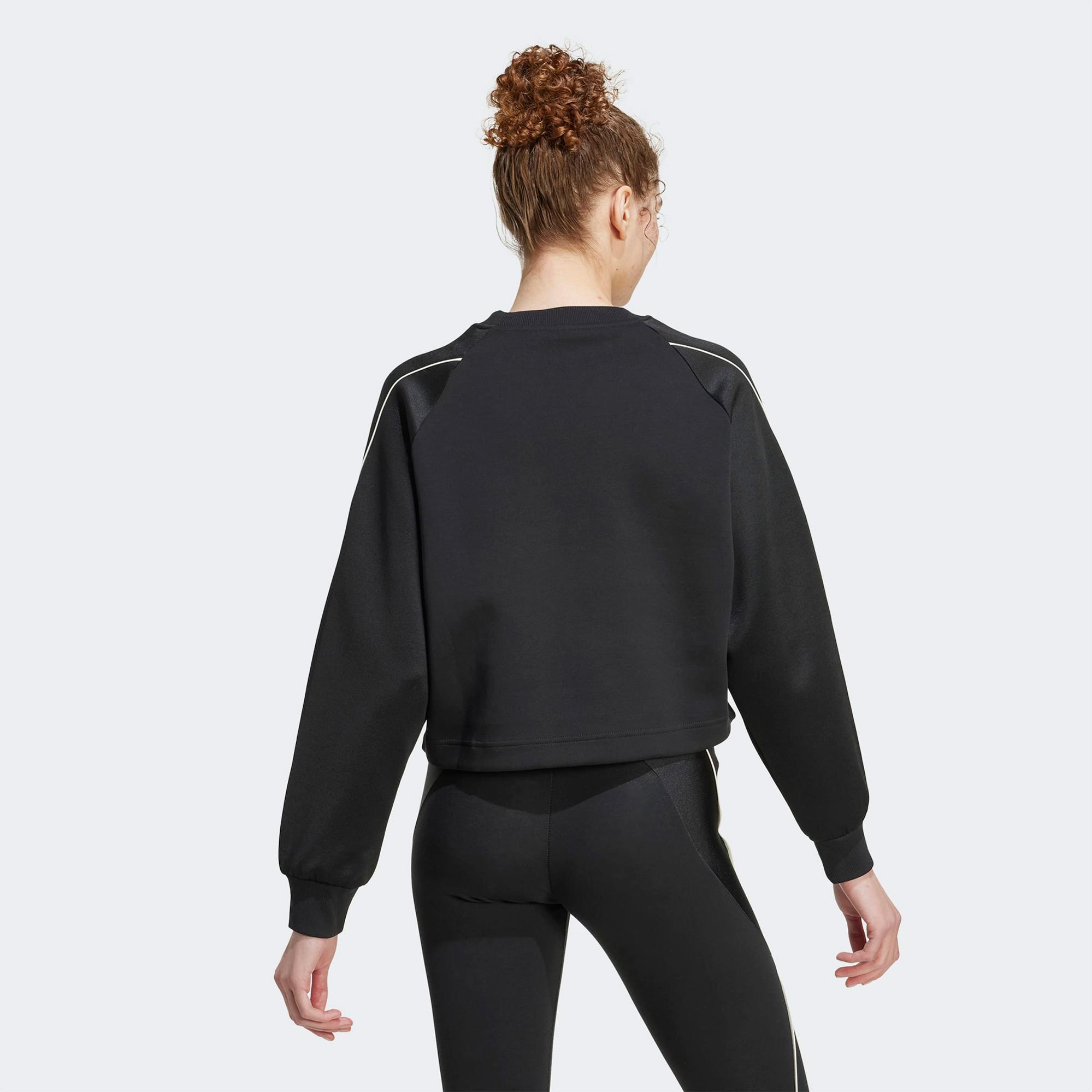 adidas Stadium 3 Stripes Bisiklet Yaka Kadın Siyah Sweatshirt