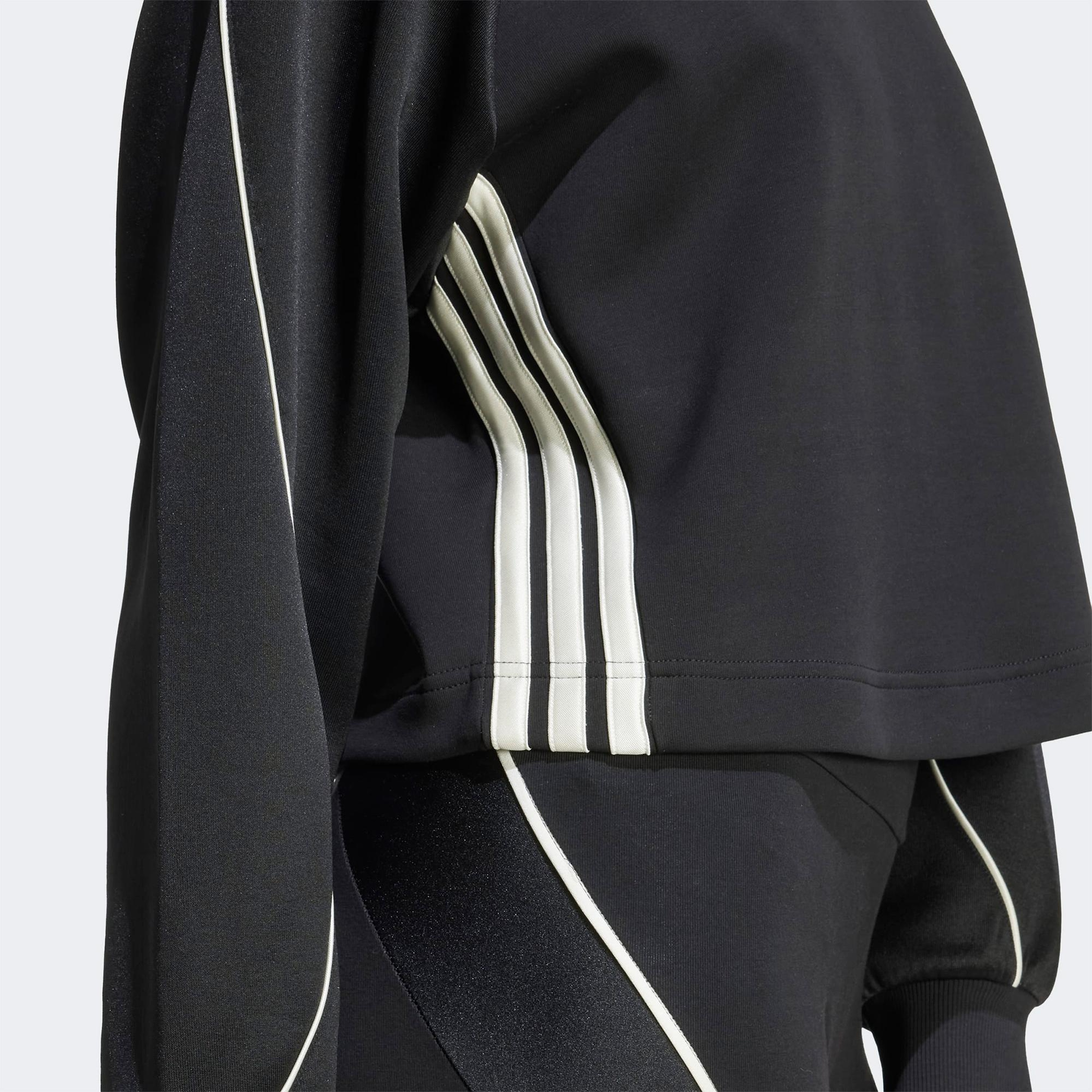 adidas Stadium 3 Stripes Bisiklet Yaka Kadın Siyah Sweatshirt