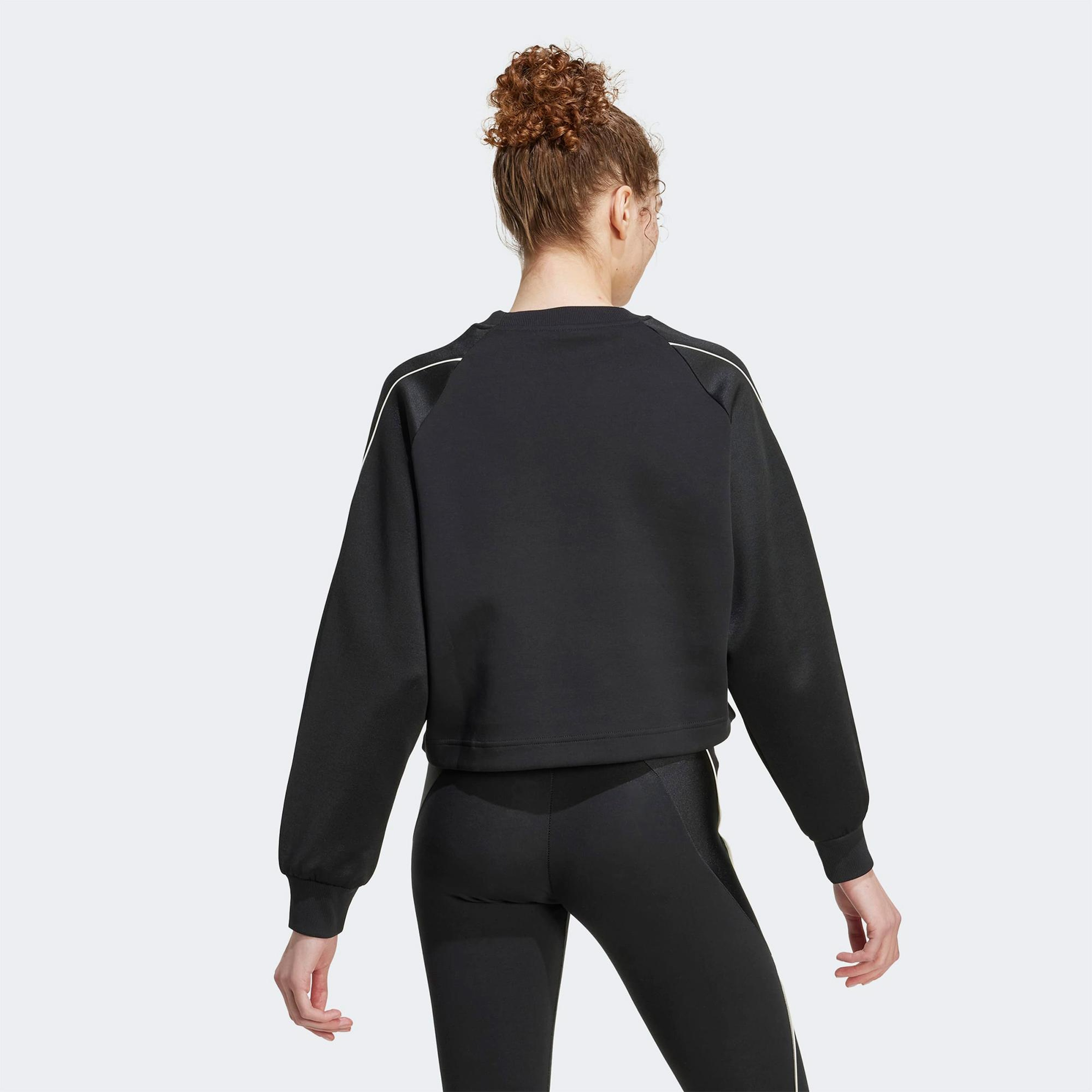 adidas Stadium 3 Stripes Bisiklet Yaka Kadın Siyah Sweatshirt