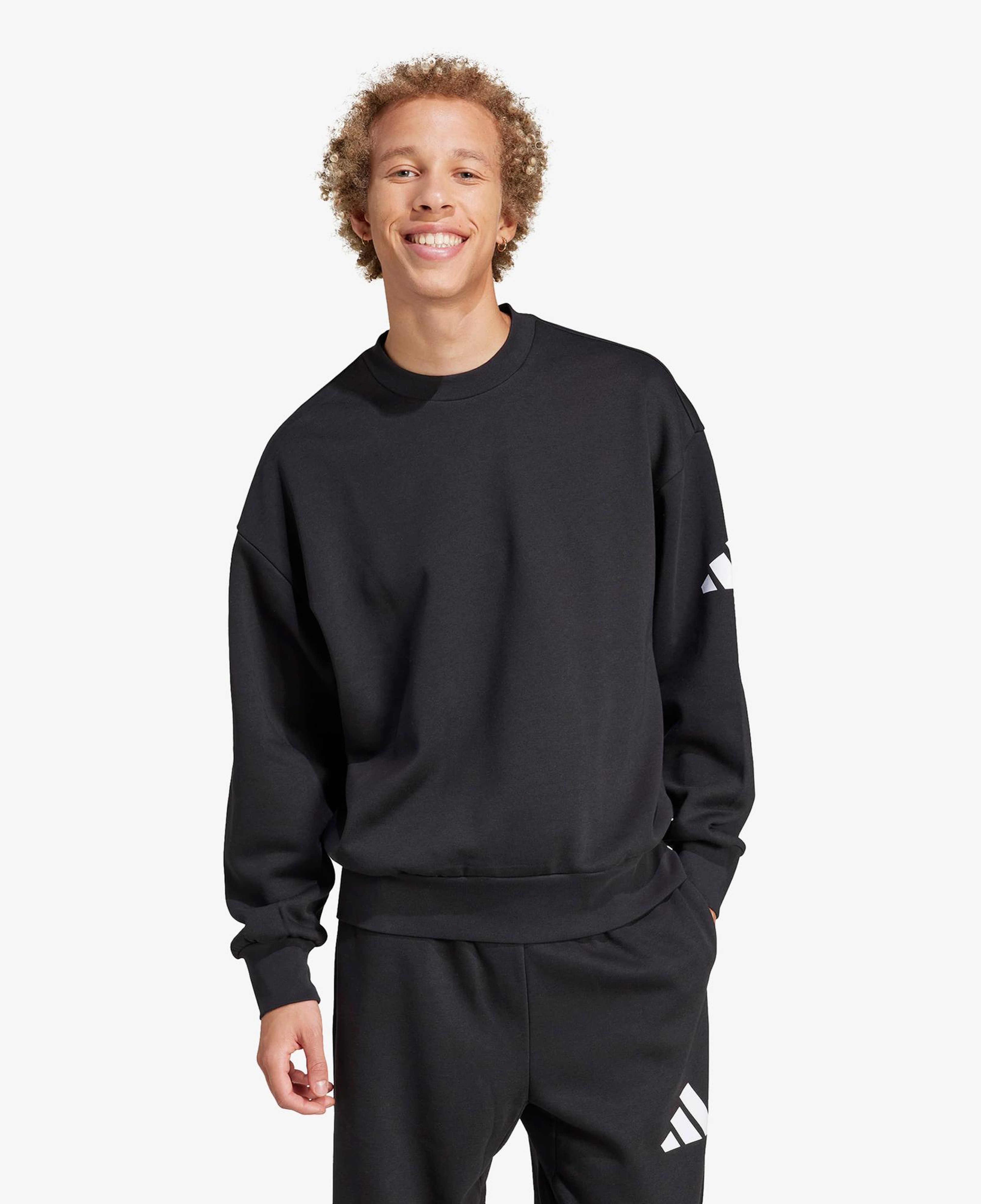 adidas Essentials Loose Fit 3 Bar Logo Erkek Siyah Sweatshirt