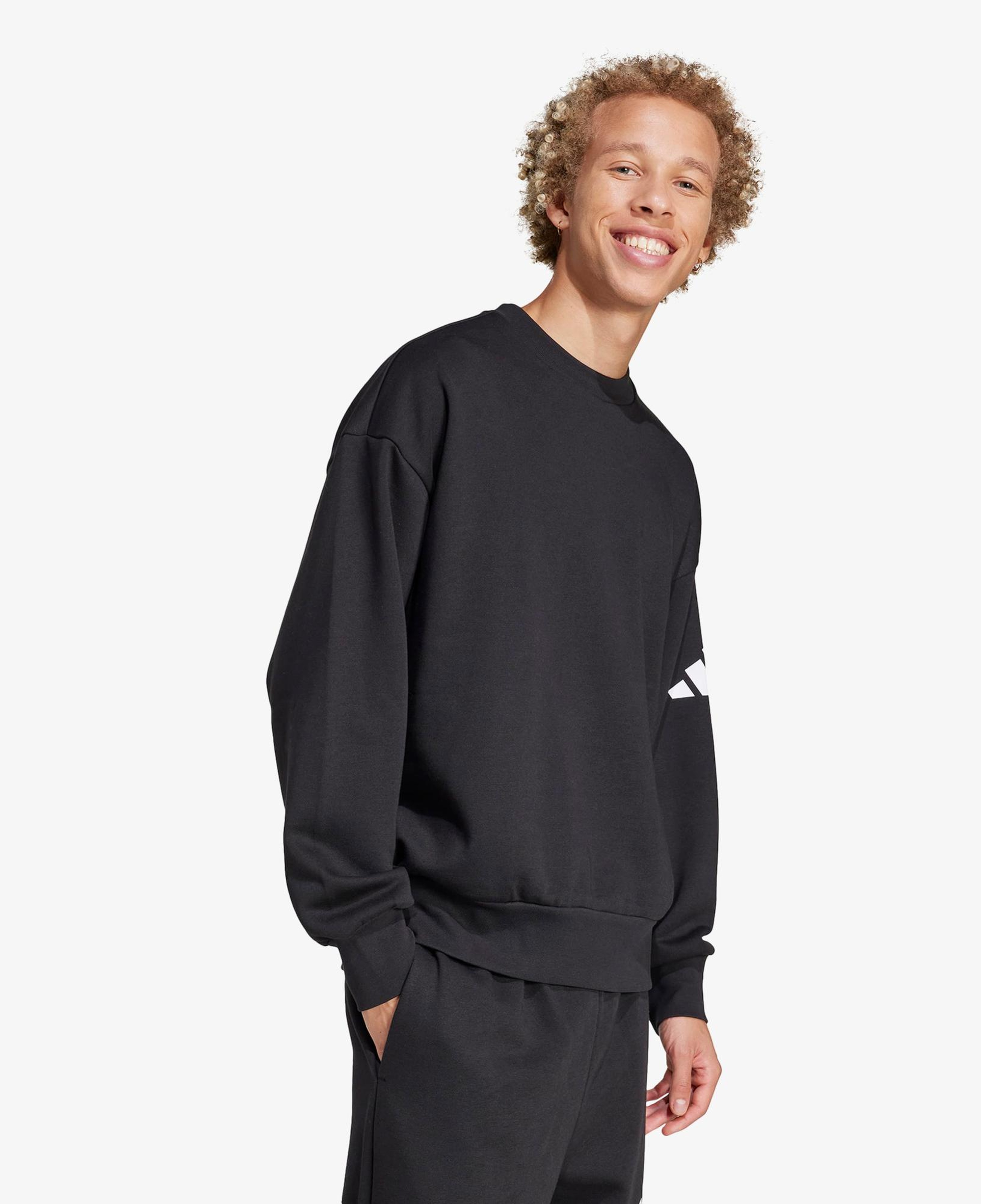 adidas Essentials Loose Fit 3 Bar Logo Erkek Siyah Sweatshirt
