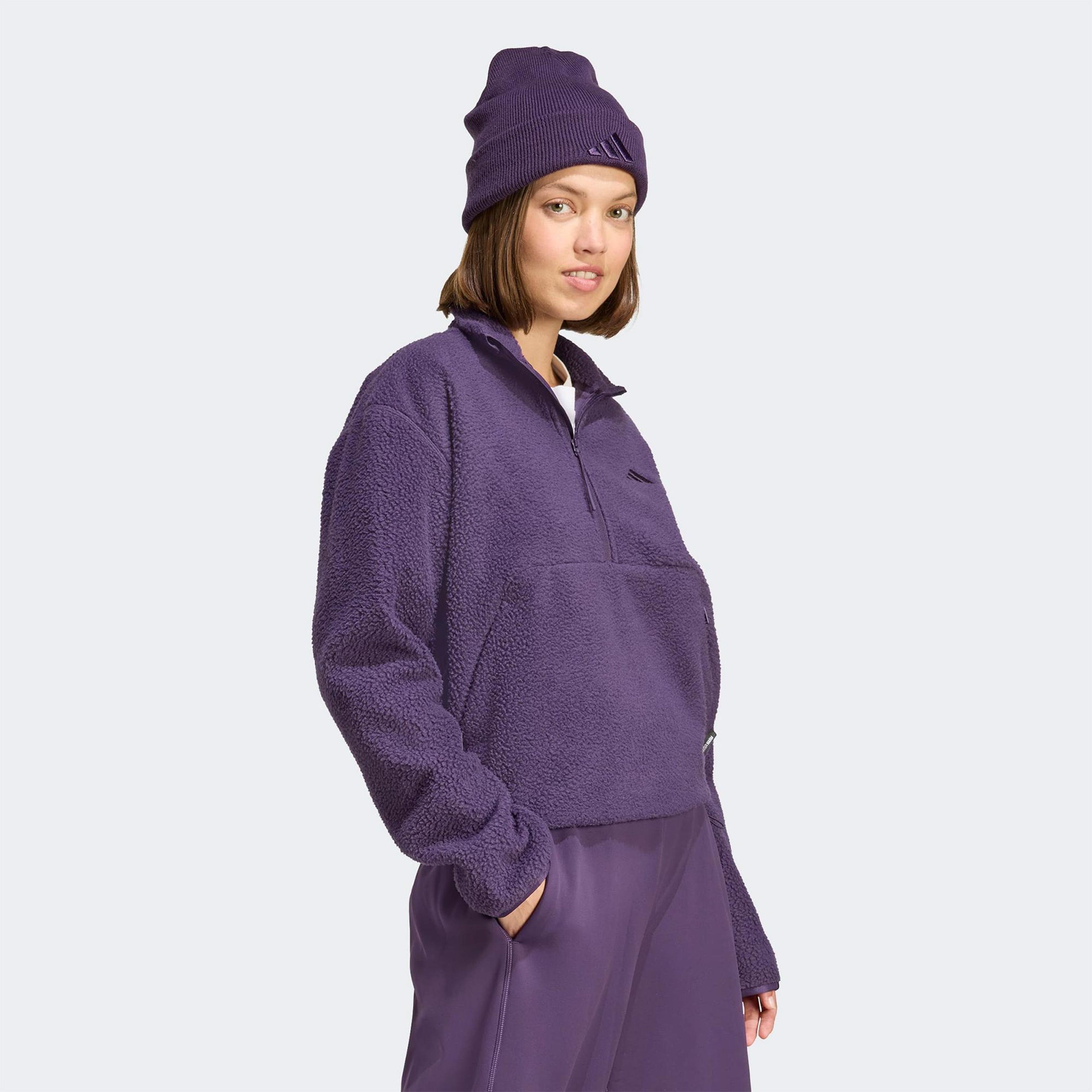 adidas City Tech High Pile Fleece Half Zip Kadın Mor Polar
