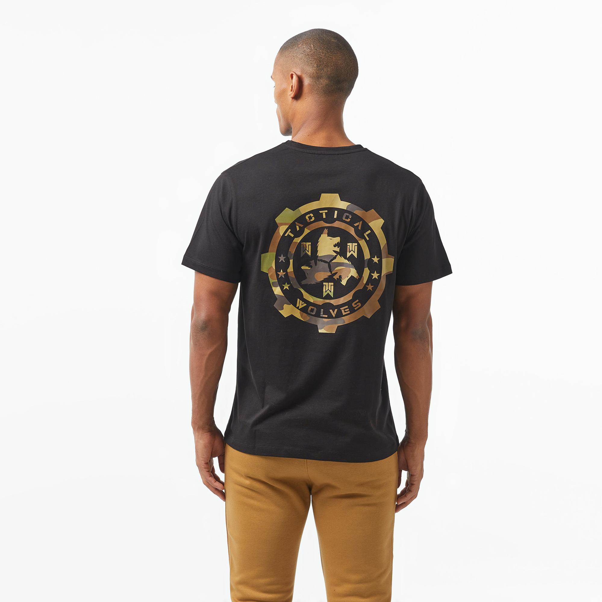 Tactical Wolves Oversize Kamuflaj Erkek Siyah T-Shirt