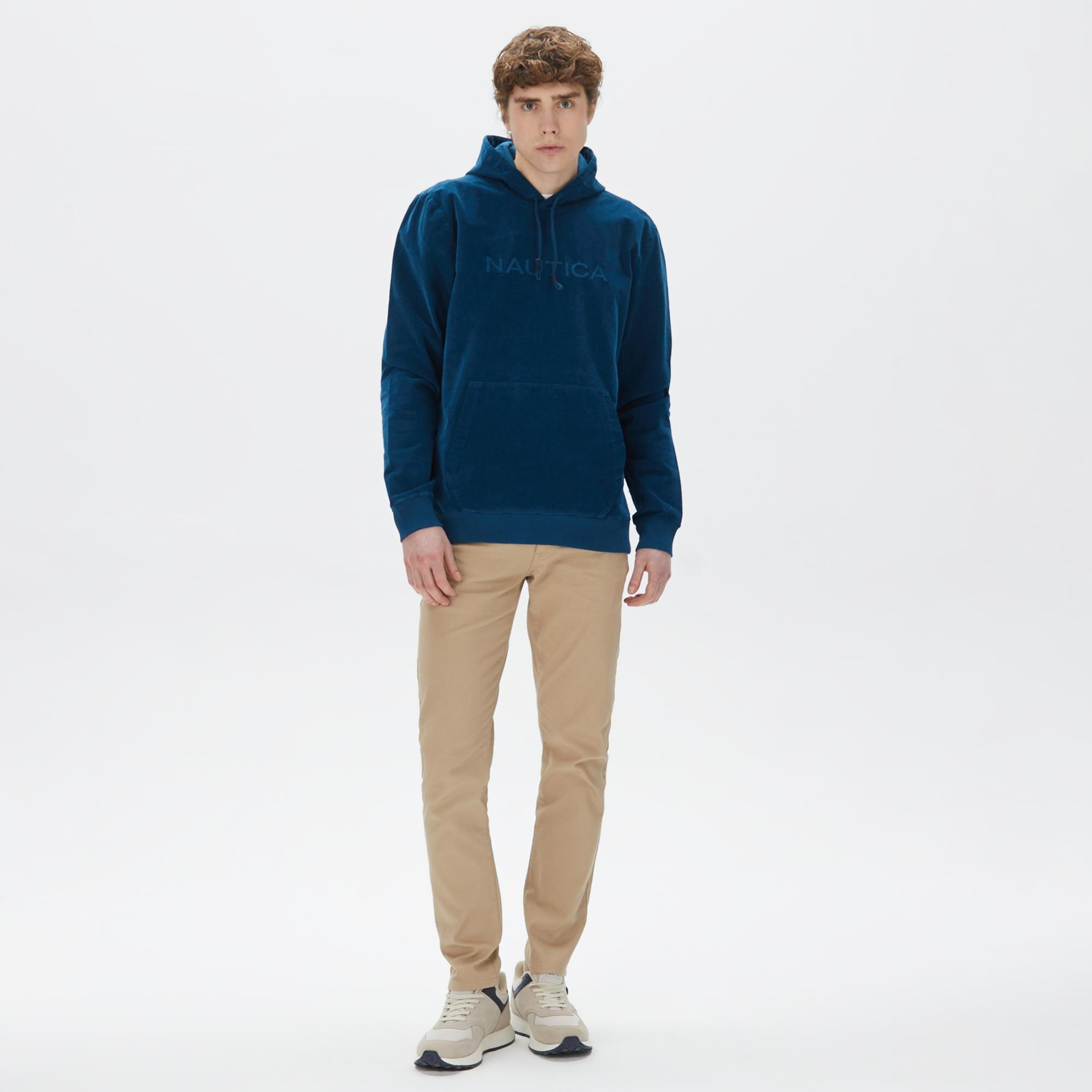 Nautica Erkek Mavi Standart Fit Kapüşonlu Sweatshirt