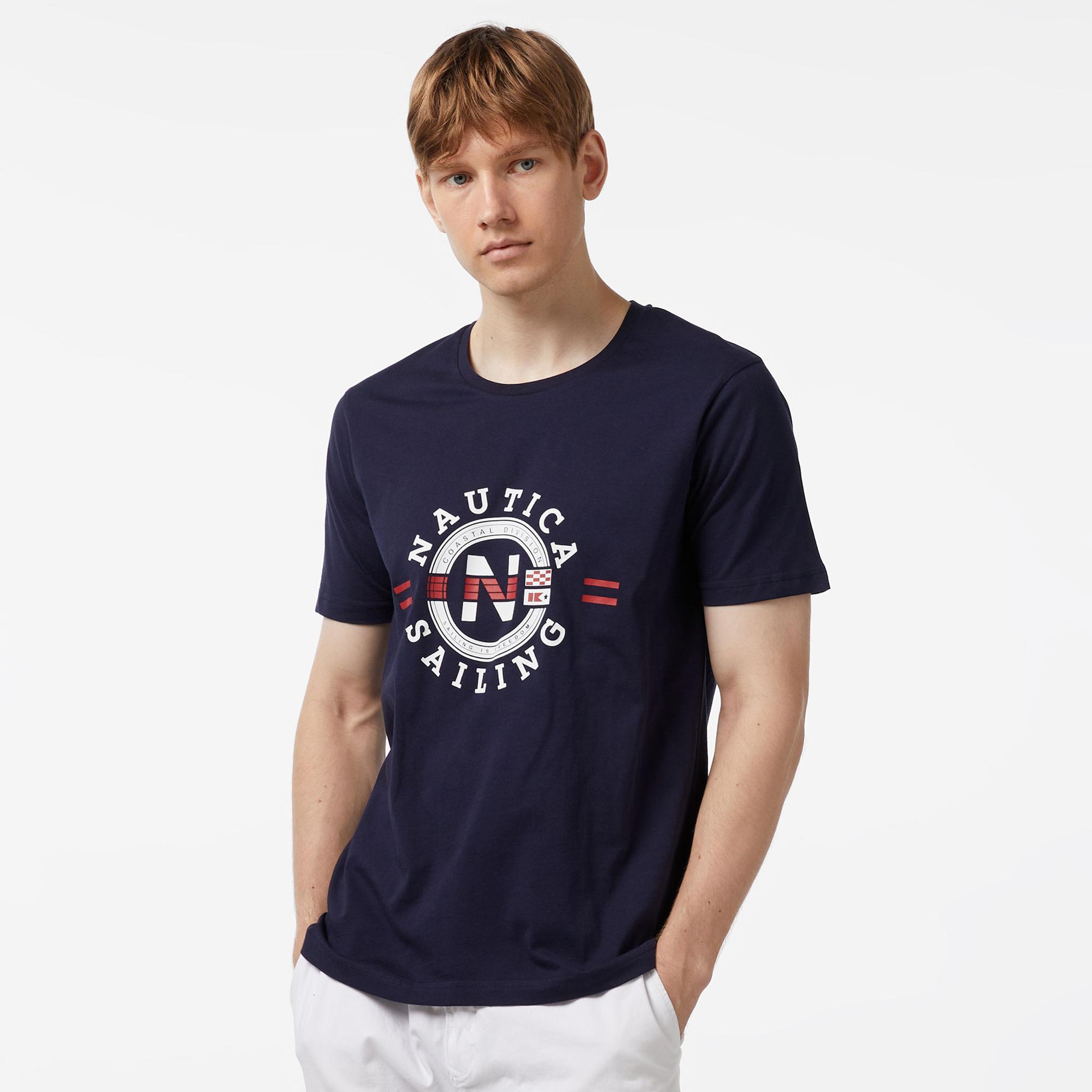 Nautica Erkek Lacivert Standart Fit Kısa Kollu Baskılı T-Shirt