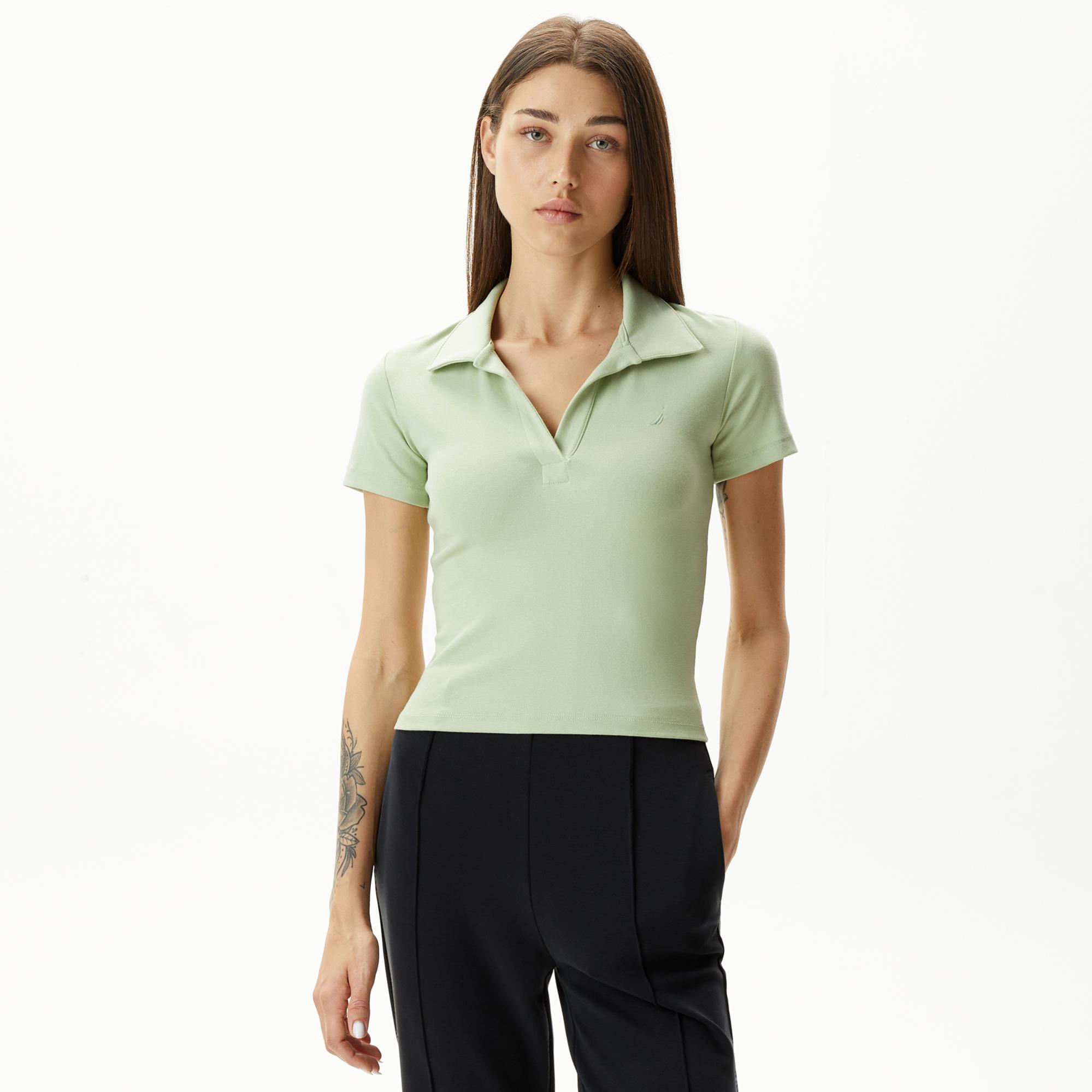 Nautica Kadın Yeşil Slim Fit Kısa Kollu Polo Yaka T-Shirt