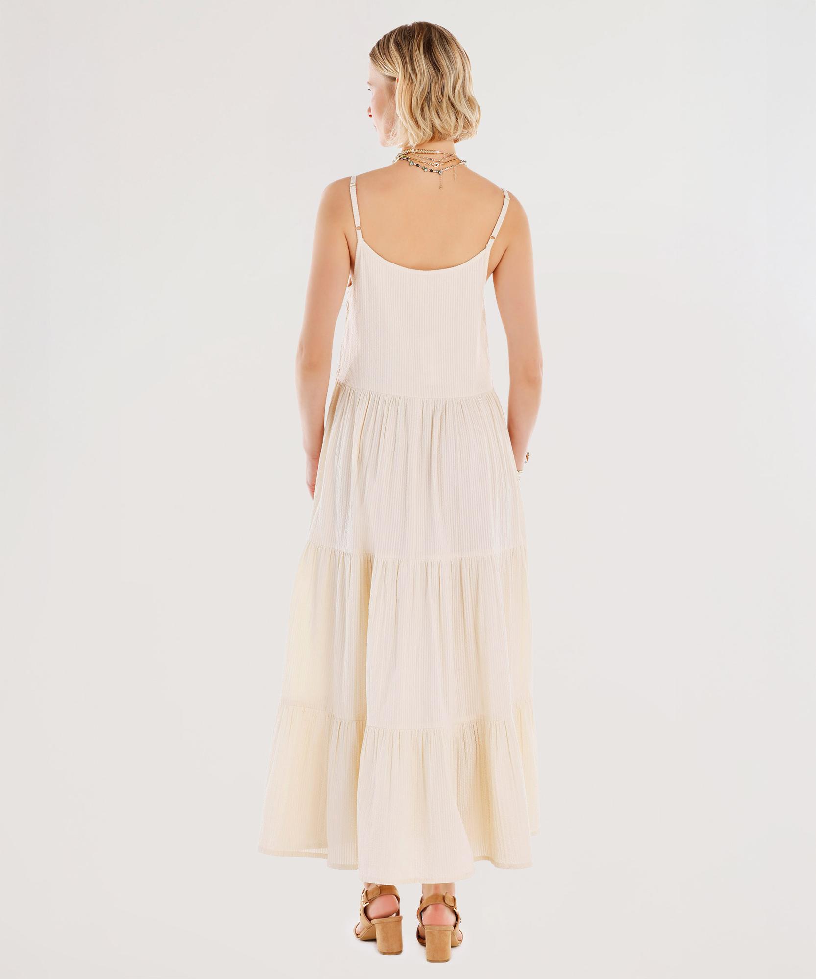 YARGICI Nakış Detaylı Askılı Midi Boy Elbise