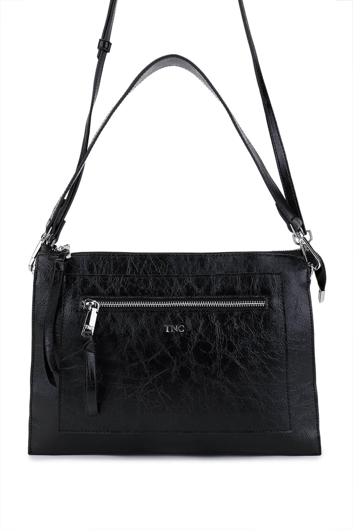 Tamer Tanca Kadın Suni Deri Siyah Rugan Kol Çantası