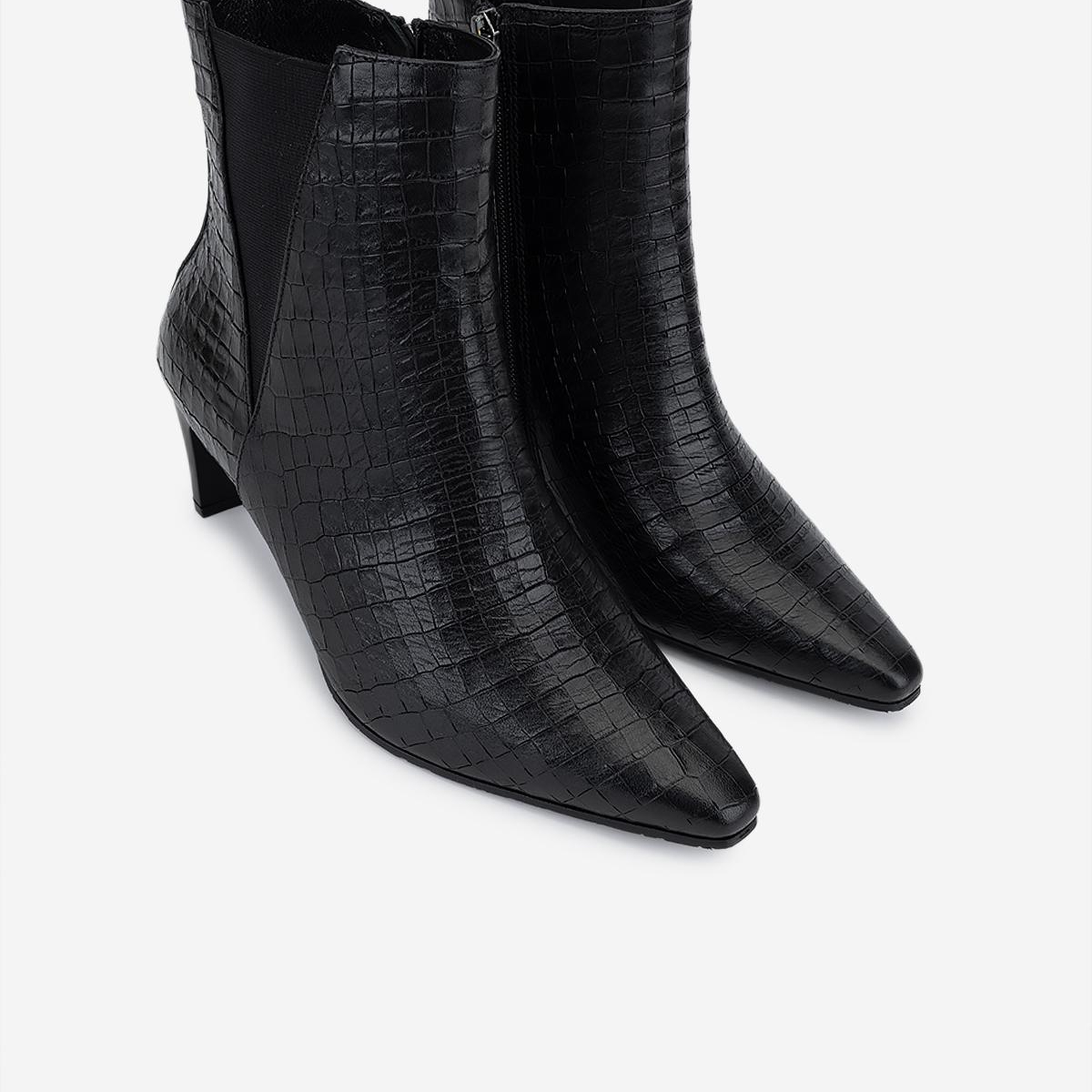 Valmenti Kadın Hakiki Deri Siyah Kroko Topuklu Bot