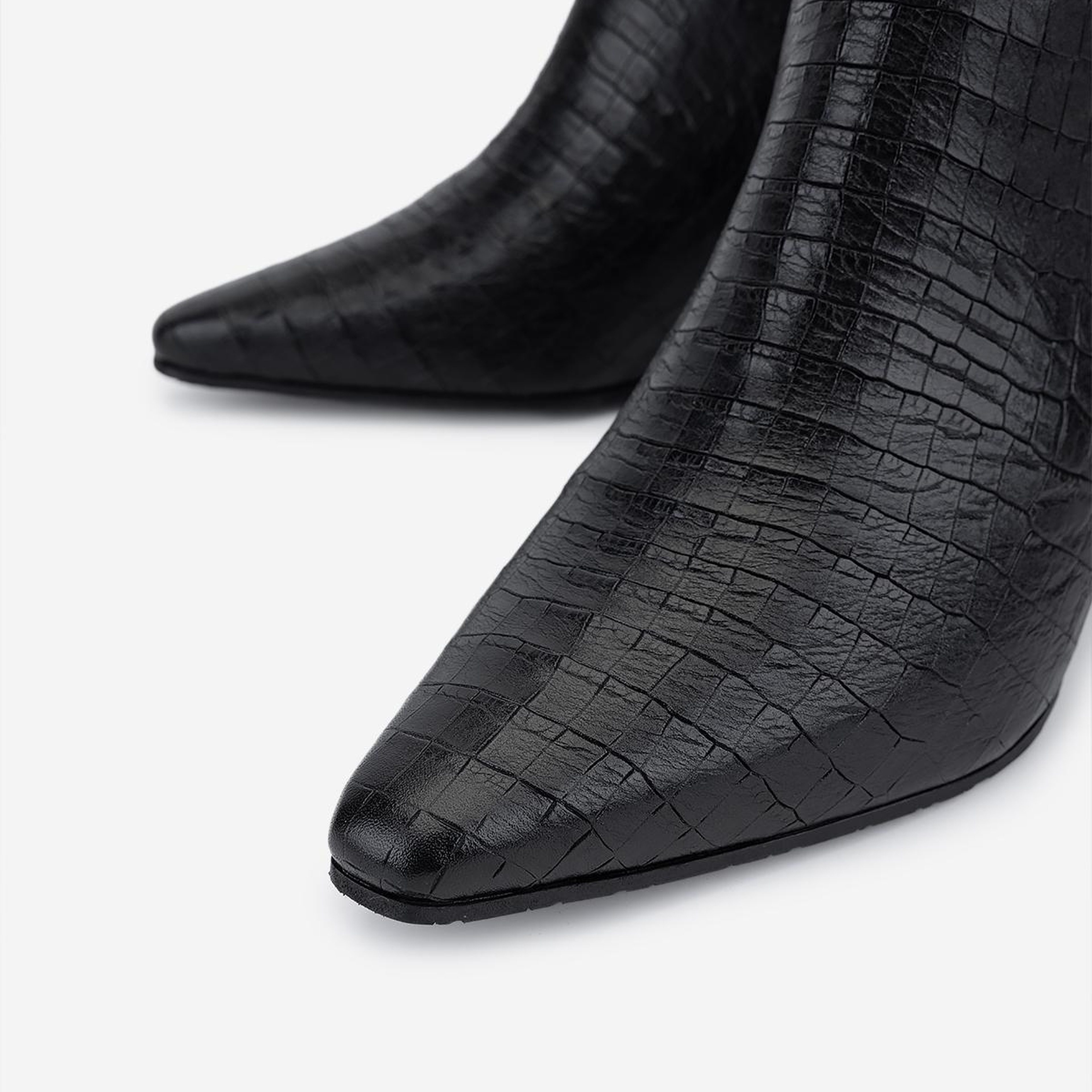 Valmenti Kadın Hakiki Deri Siyah Kroko Topuklu Bot