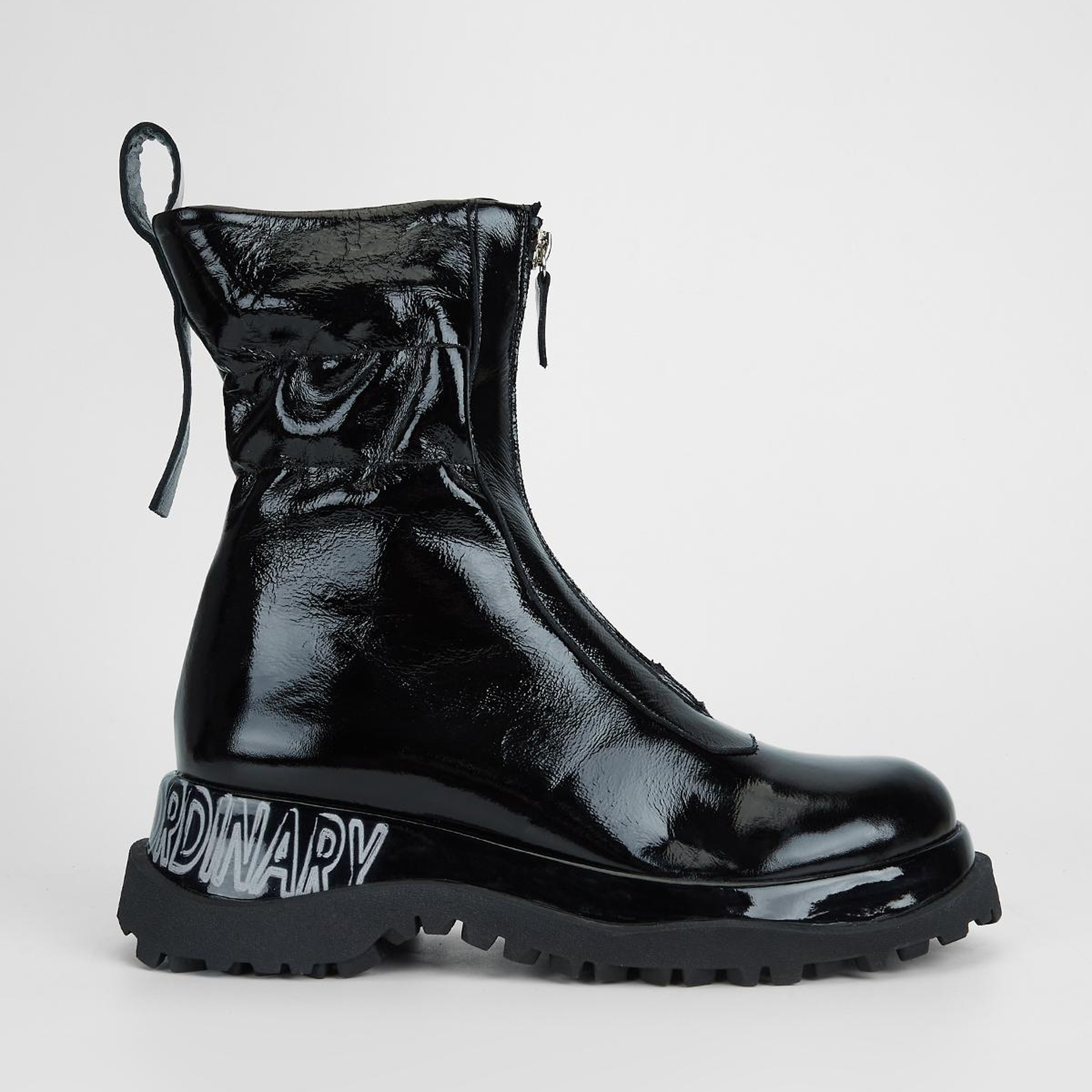 Valmenti Kadın Hakiki Deri Siyah Kırışık Rugan Düz Bot