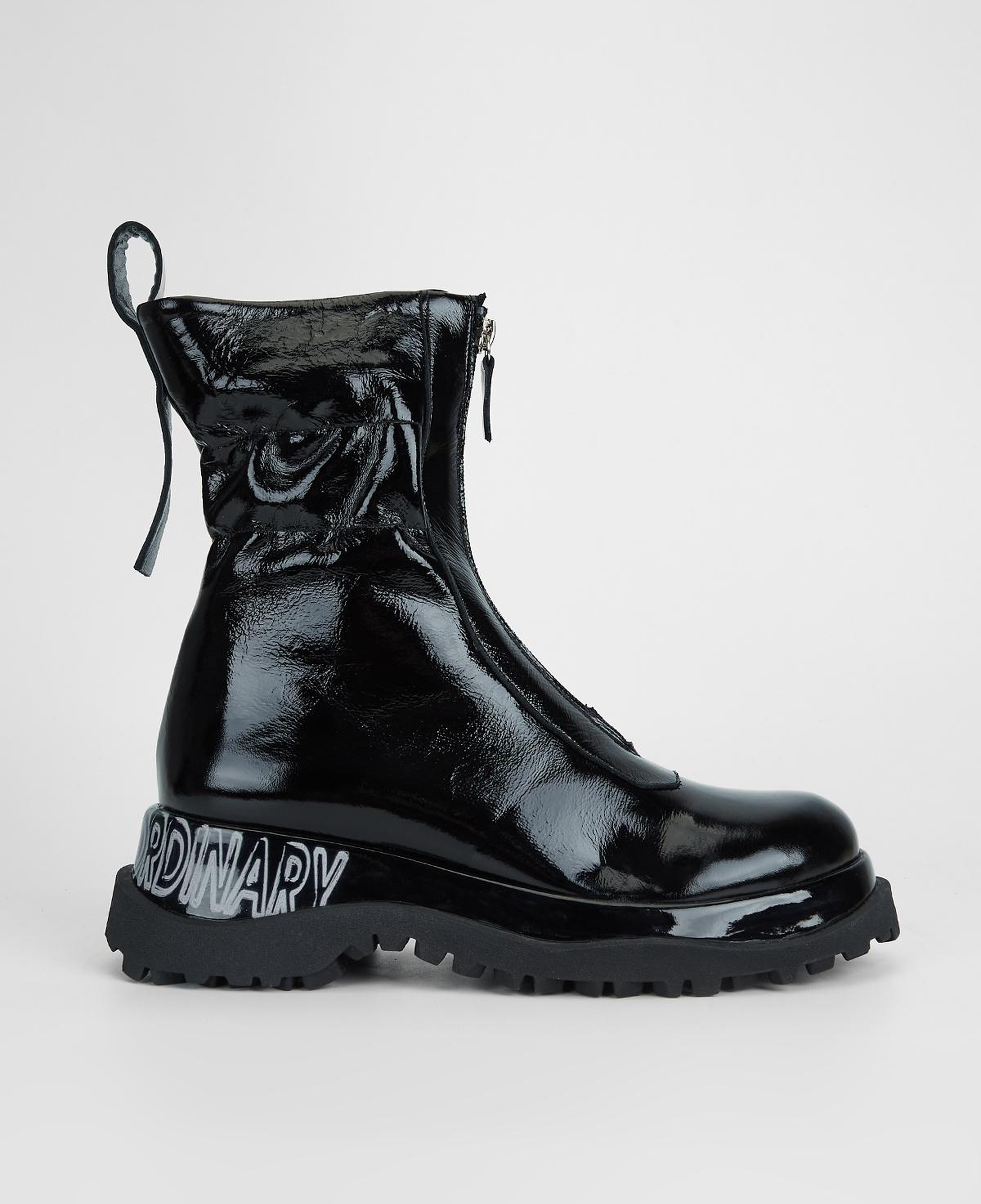 Valmenti Kadın Hakiki Deri Siyah Kırışık Rugan Düz Bot