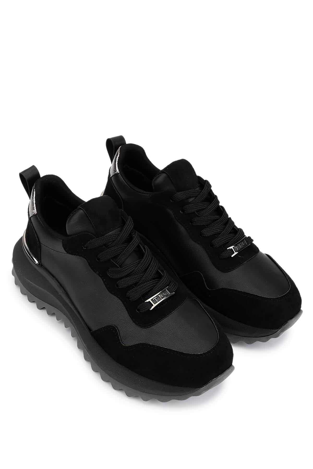 Tamer Tanca Kadın Suni Deri Siyah Süet/Antrasit Sneakers & Spor Ayakkabı
