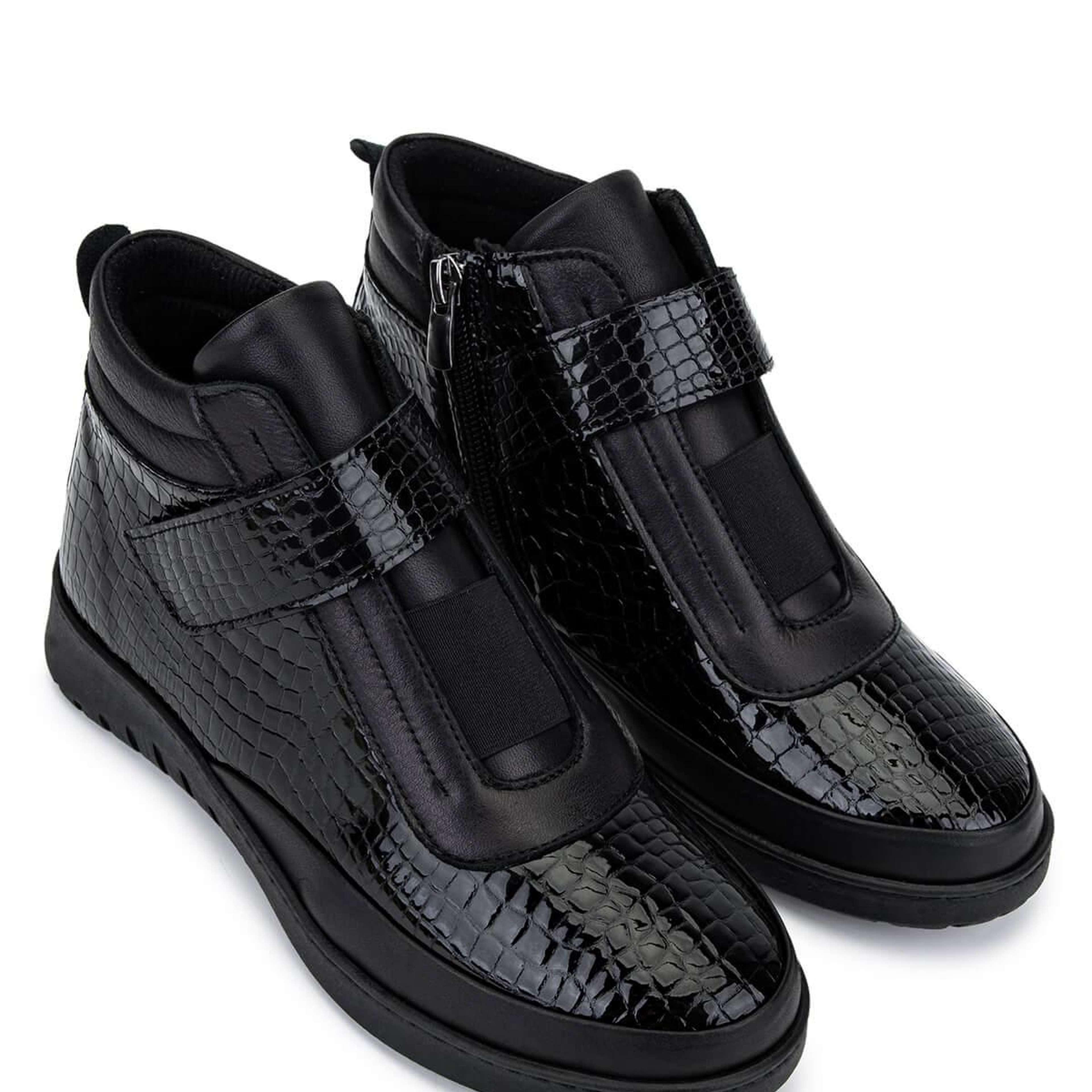 Tamer Tanca Kadın Hakiki Deri Siyah Rugan Kroko Bot