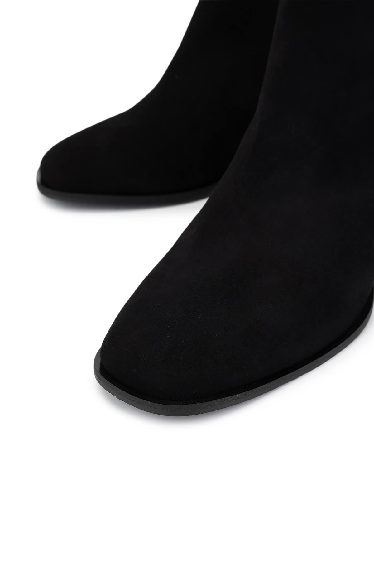 Tamer Tanca Kadın Hakiki Deri Siyah Süet Topuklu Bot