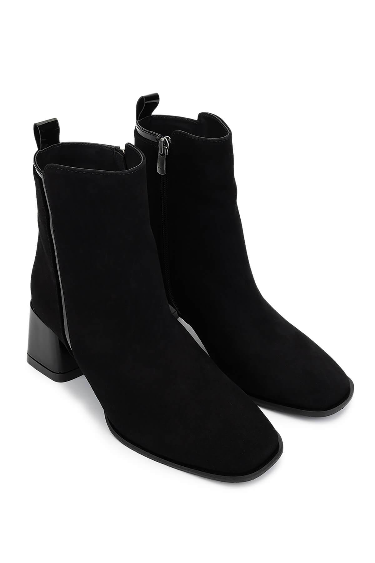 Tamer Tanca Kadın Hakiki Deri Siyah Süet Topuklu Bot