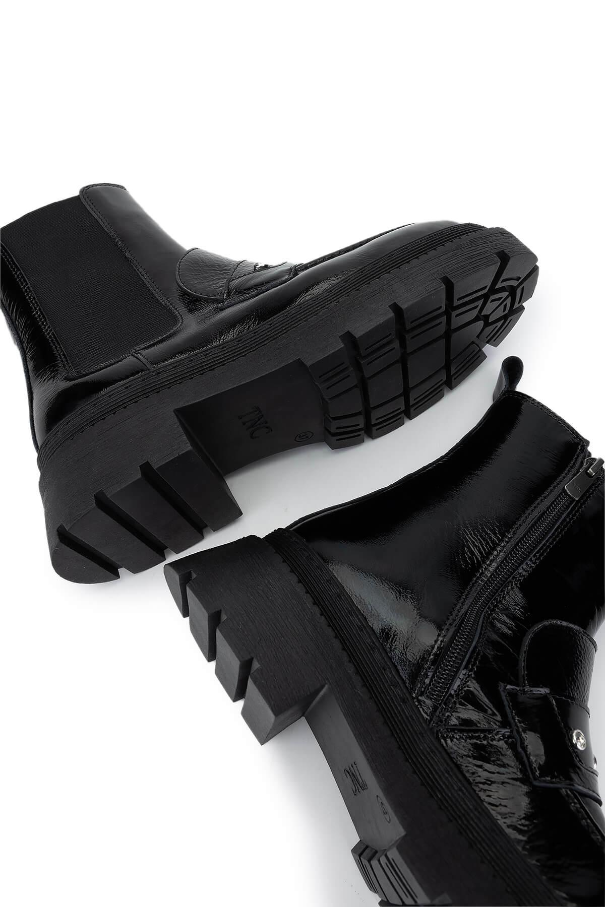 Tamer Tanca Kadın Hakiki Deri Siyah Rugan Casual Bot