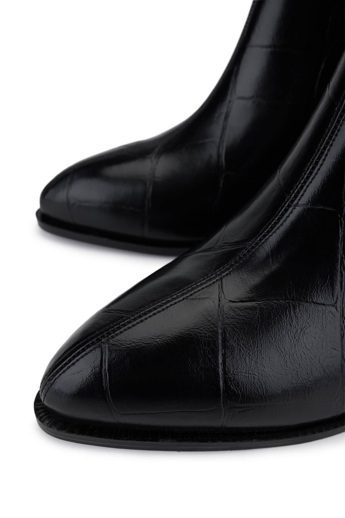 Tamer Tanca Kadın Suni Deri Siyah Kroko Topuklu Bot