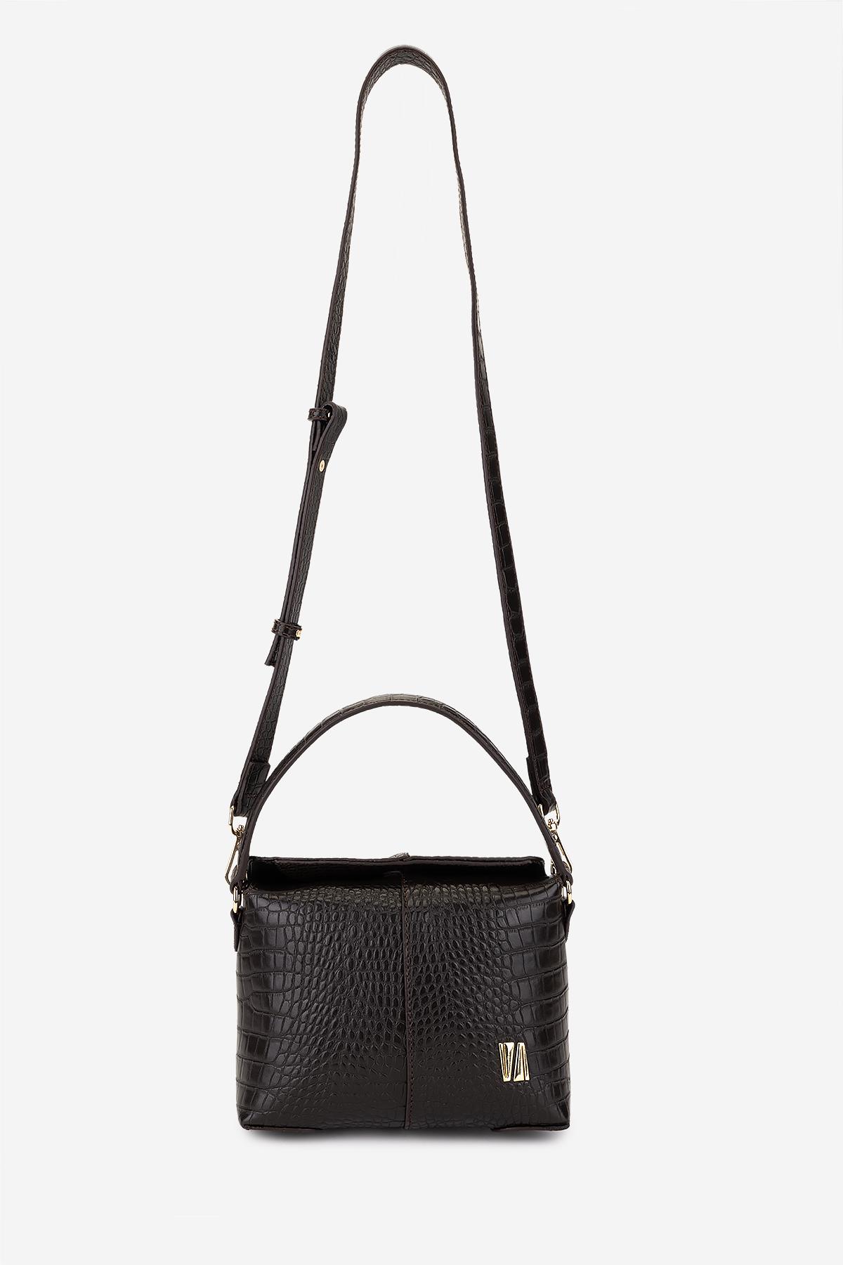 Valmenti Kadın Suni Deri Kahverengi Kroko Omuz Çanta