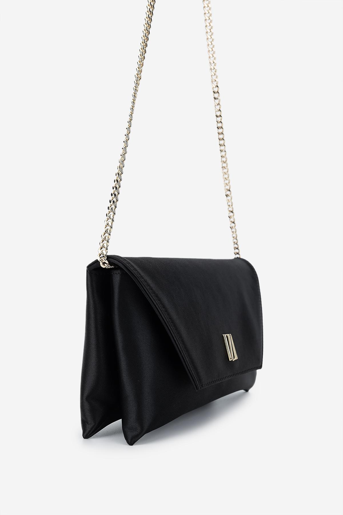 Valmenti Kadın Suni Deri Siyah Saten Omuz Çanta