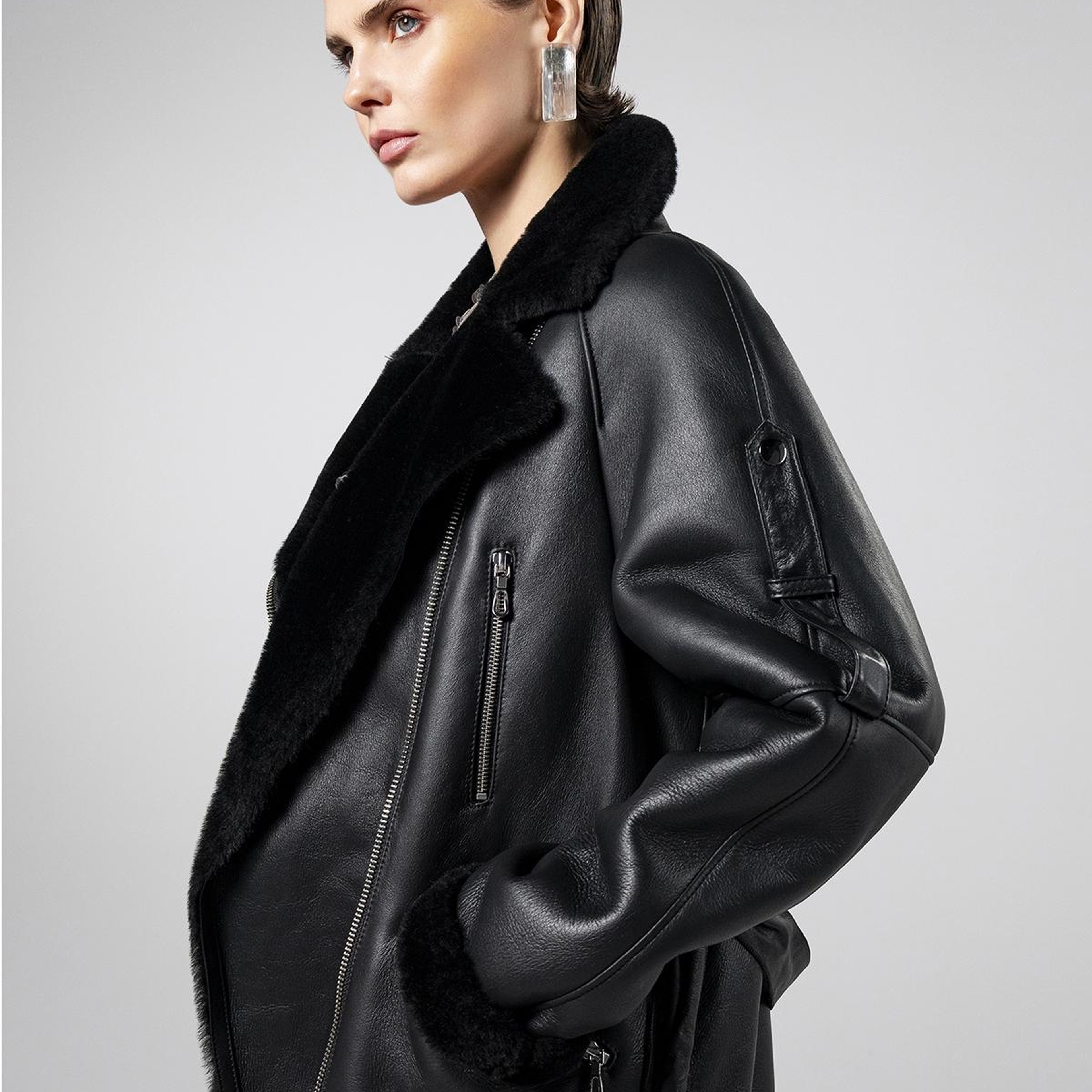 Valmenti Kadın Hakiki Deri Siyah Mont