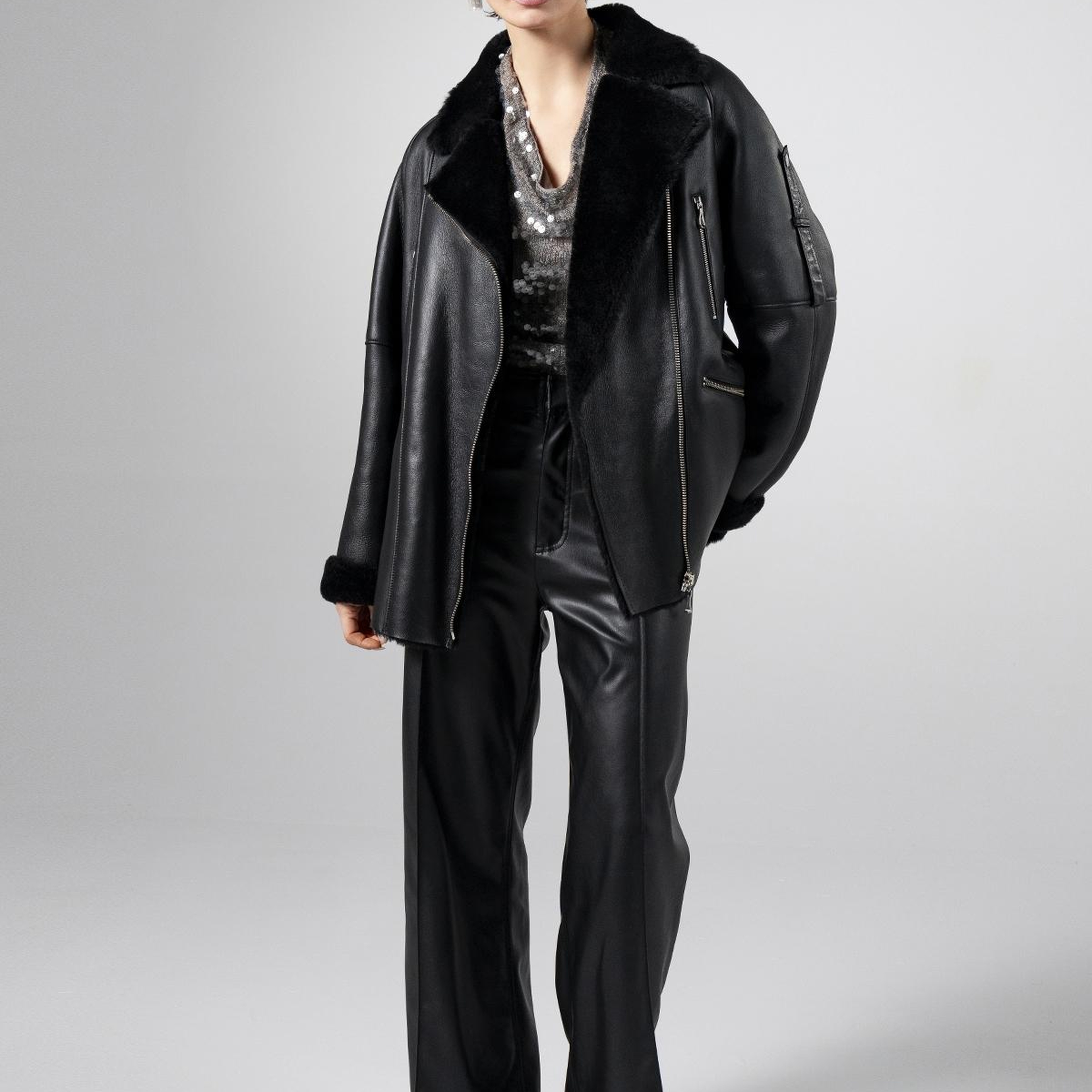 Valmenti Kadın Hakiki Deri Siyah Mont