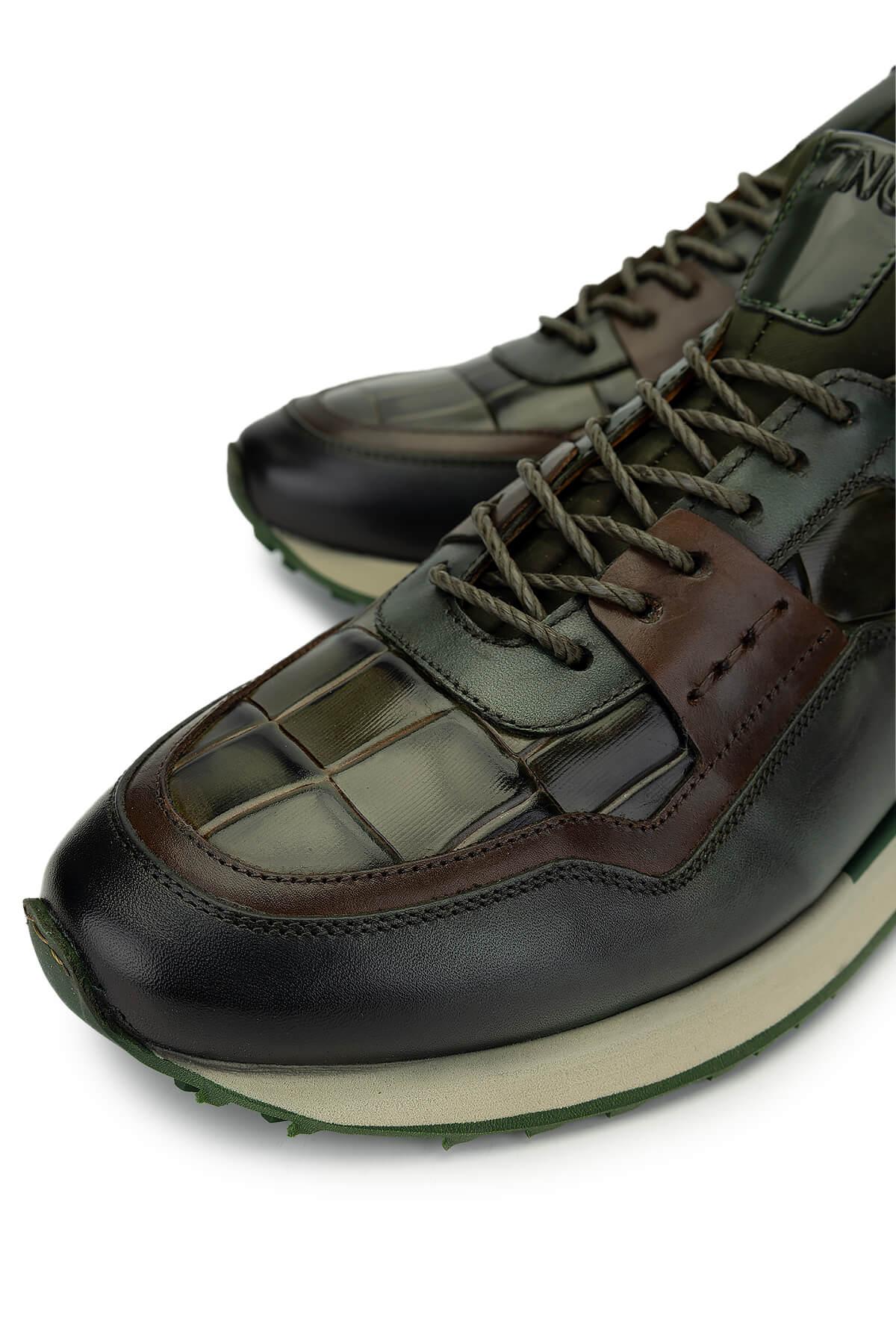 Tamer Tanca Erkek Hakiki Deri Yeşil Kroko Sneakers & Spor Ayakkabı