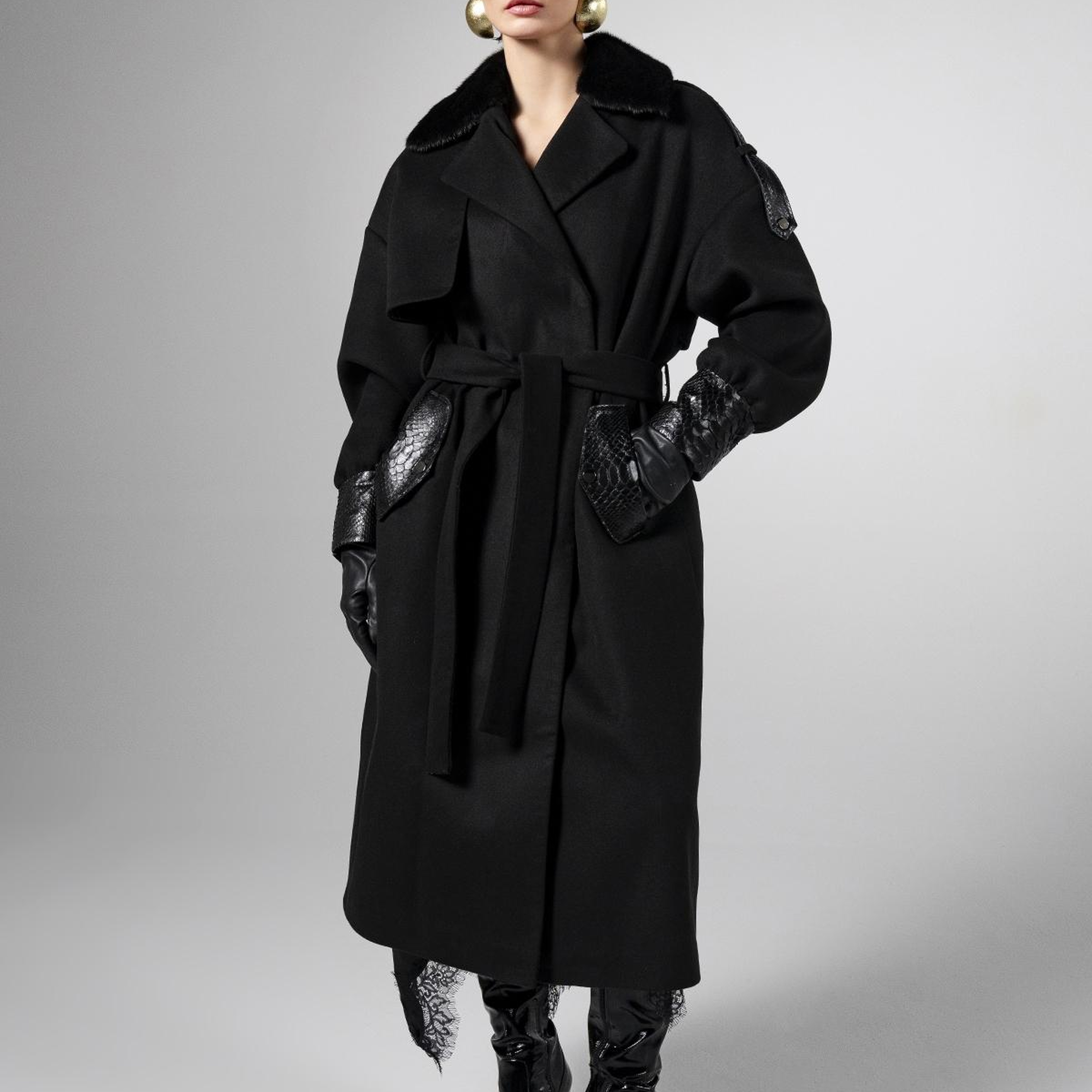 Valmenti Kadın Kumaş/Piton/Kürk Siyah Mont