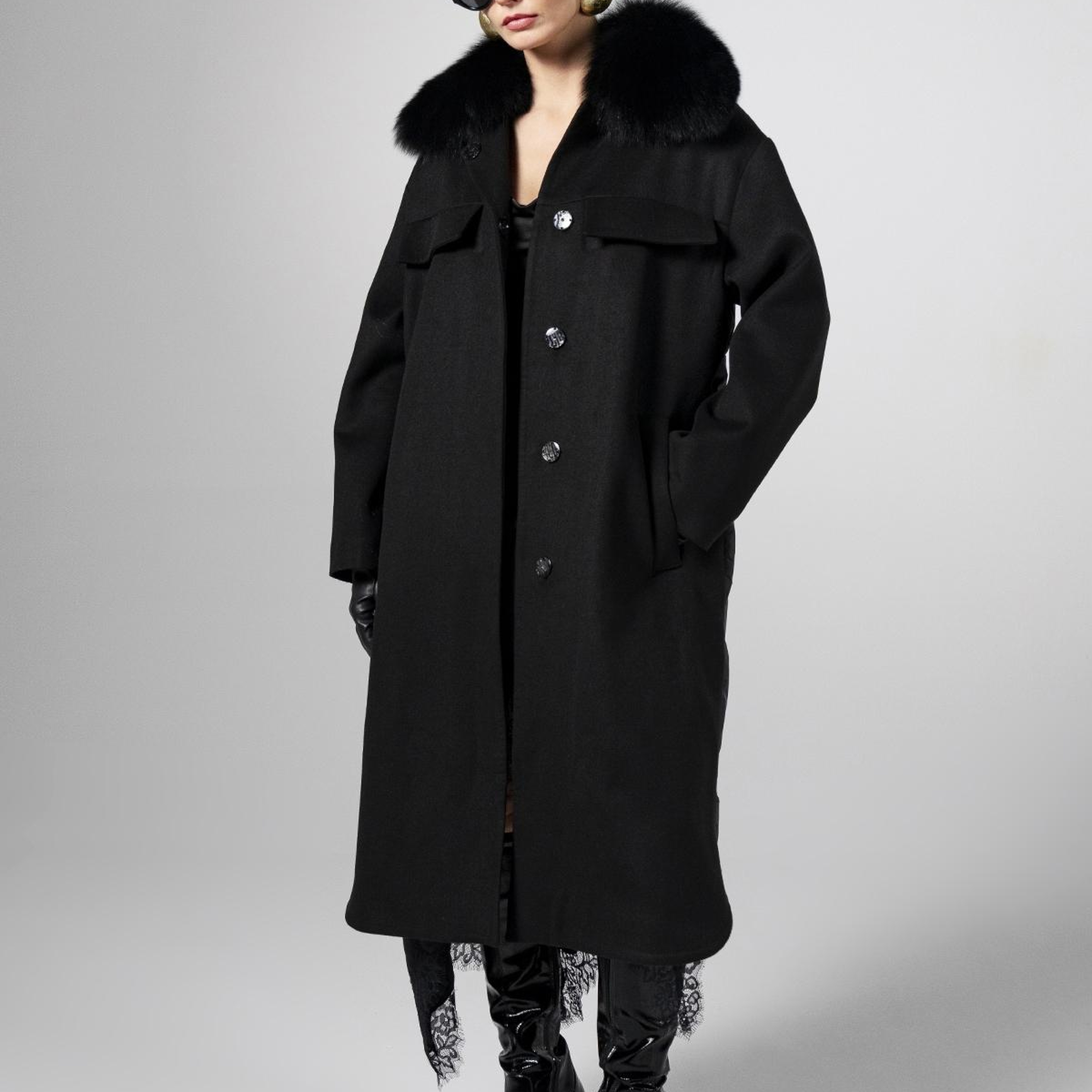 Valmenti Kadın Kürk/Deri/Kumaş Siyah Mont