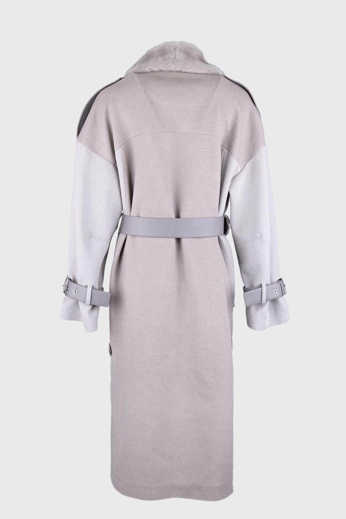 Valmenti Kadın Kürk/Deri/Kumaş Gri Mont