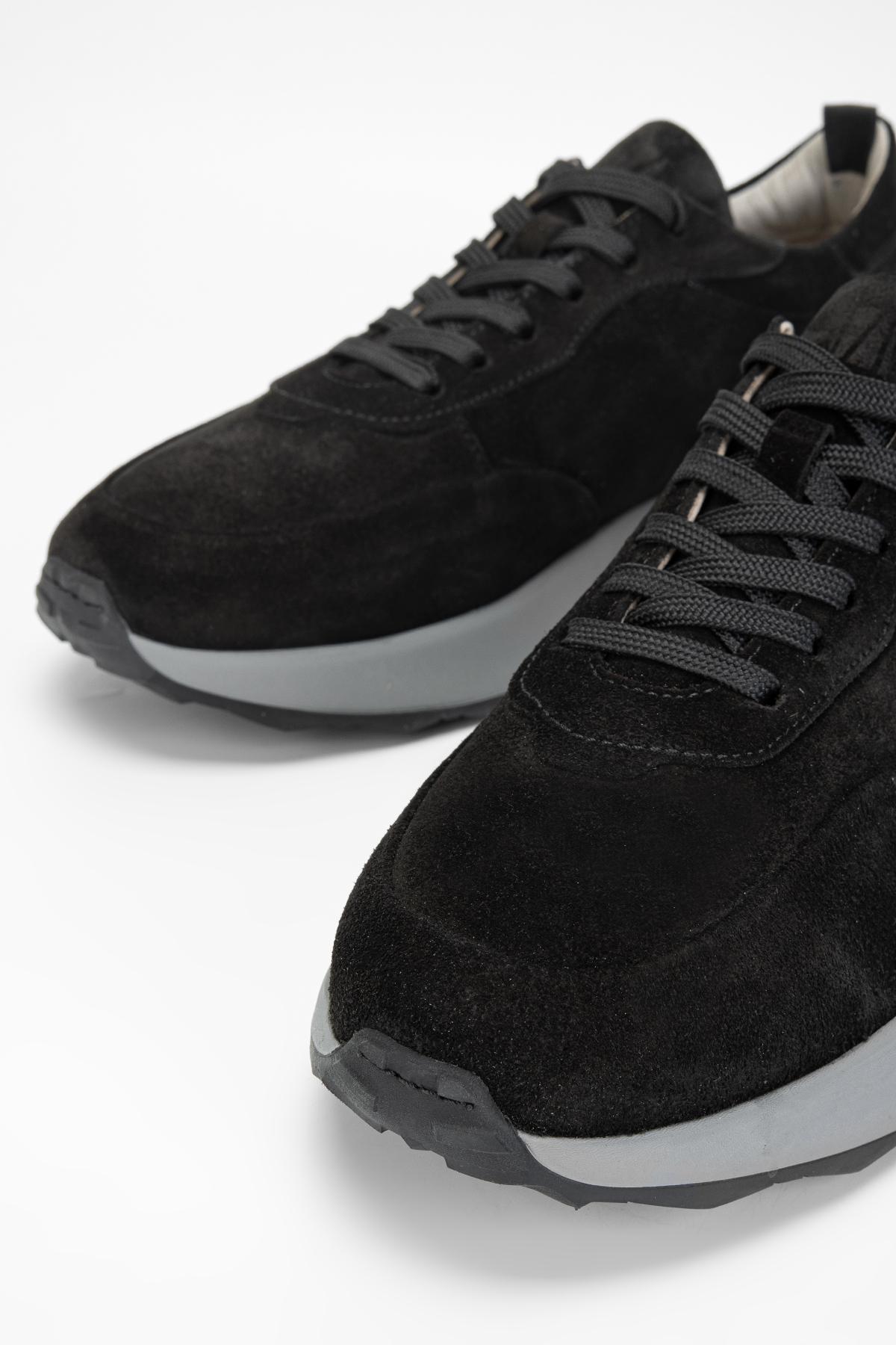 Valmenti Erkek Hakiki Deri Siyah Süet Sneakers & Spor Ayakkabı