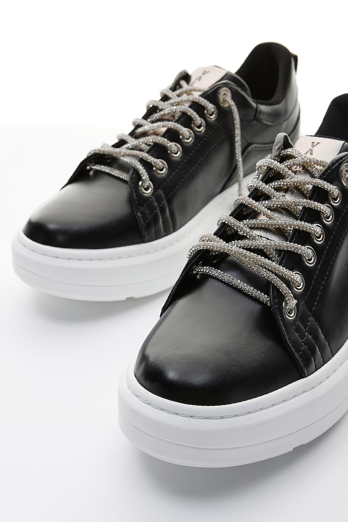 Valmenti Kadın Suni Deri Siyah Spor Ayakkabı