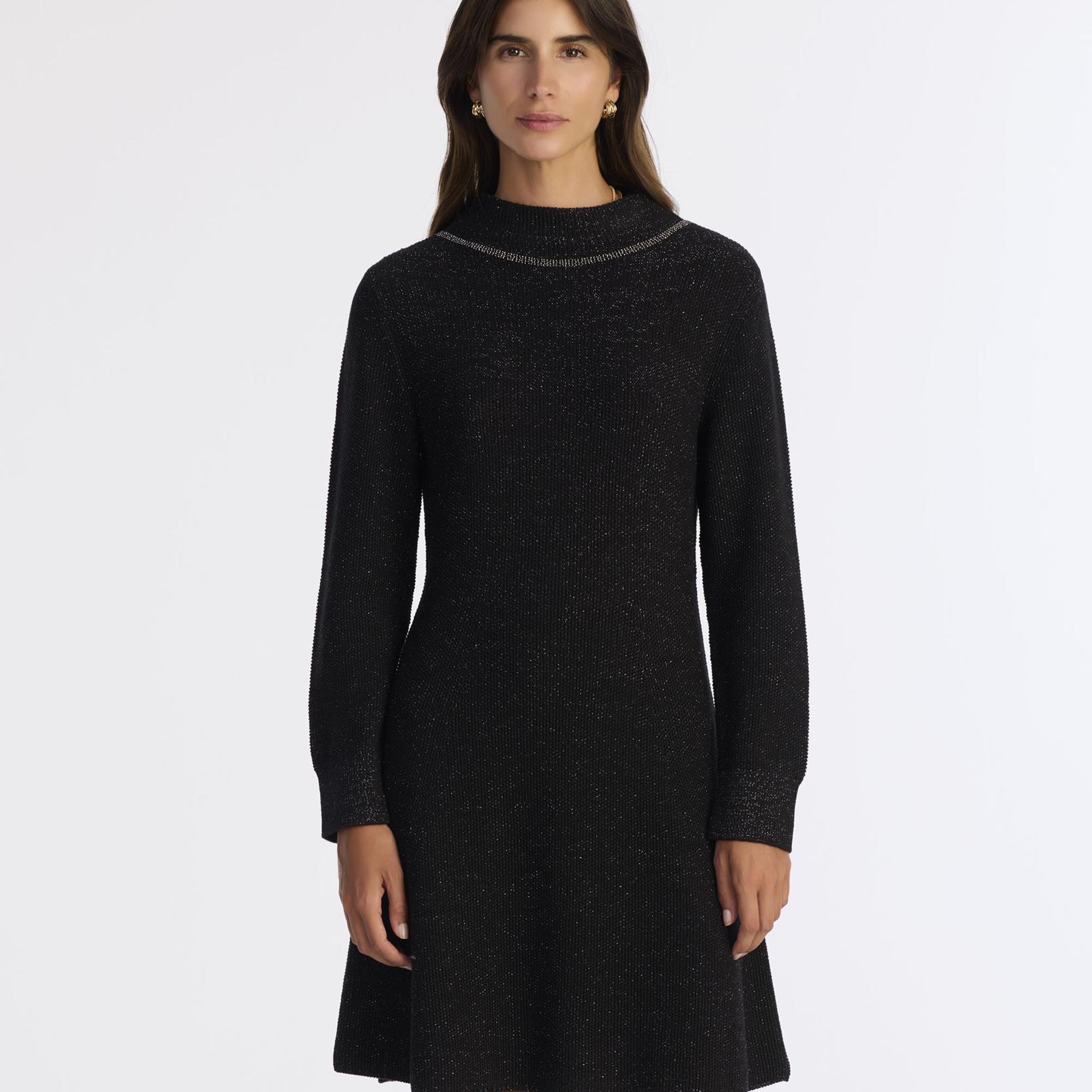 YARGICI A Form Kayık Yaka Uzun Kol Elbise