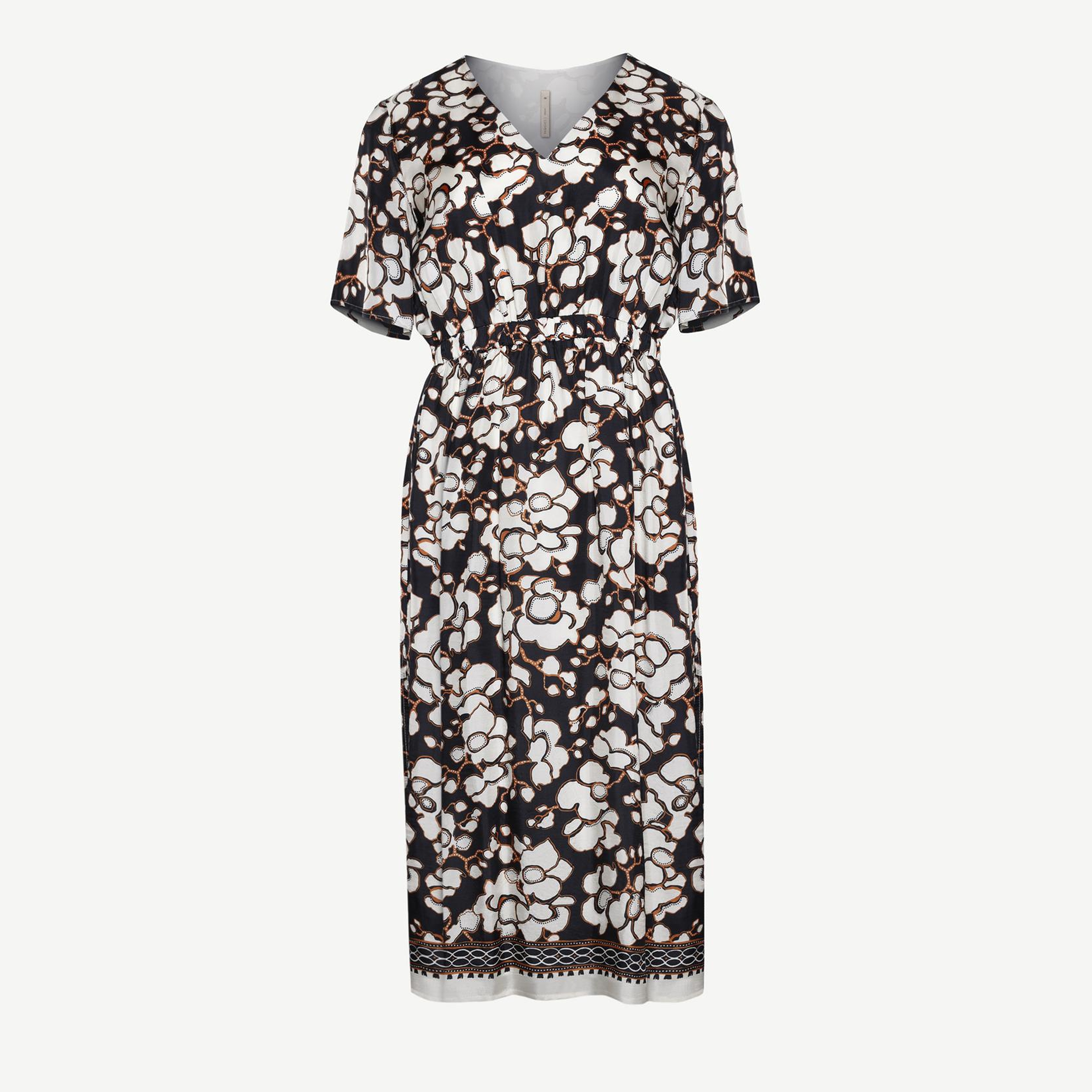 YARGICI V Yaka Kısa Kollu Midi Boy Elbise