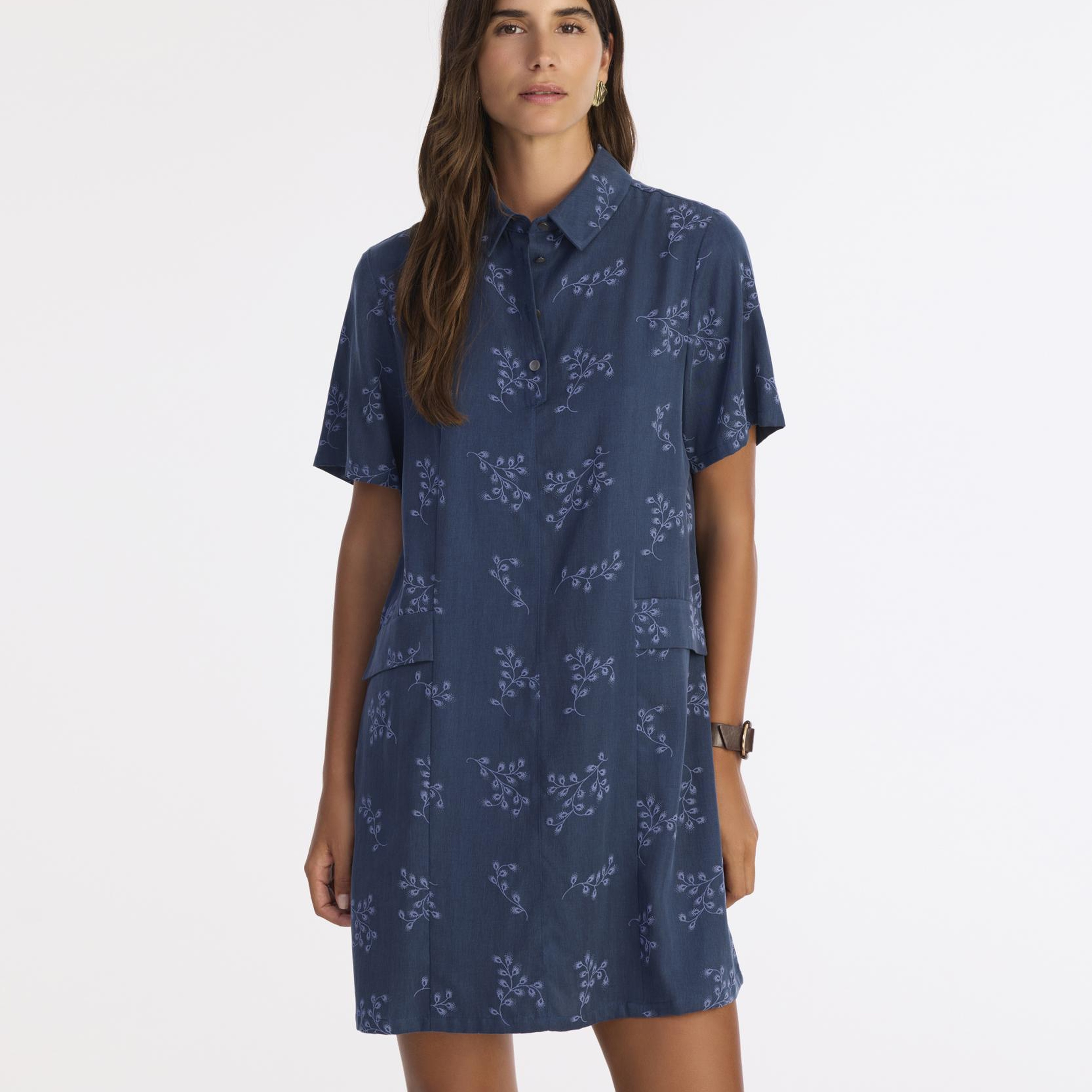 YARGICI Düz Gömlek Yaka Kısa Kol Elbise