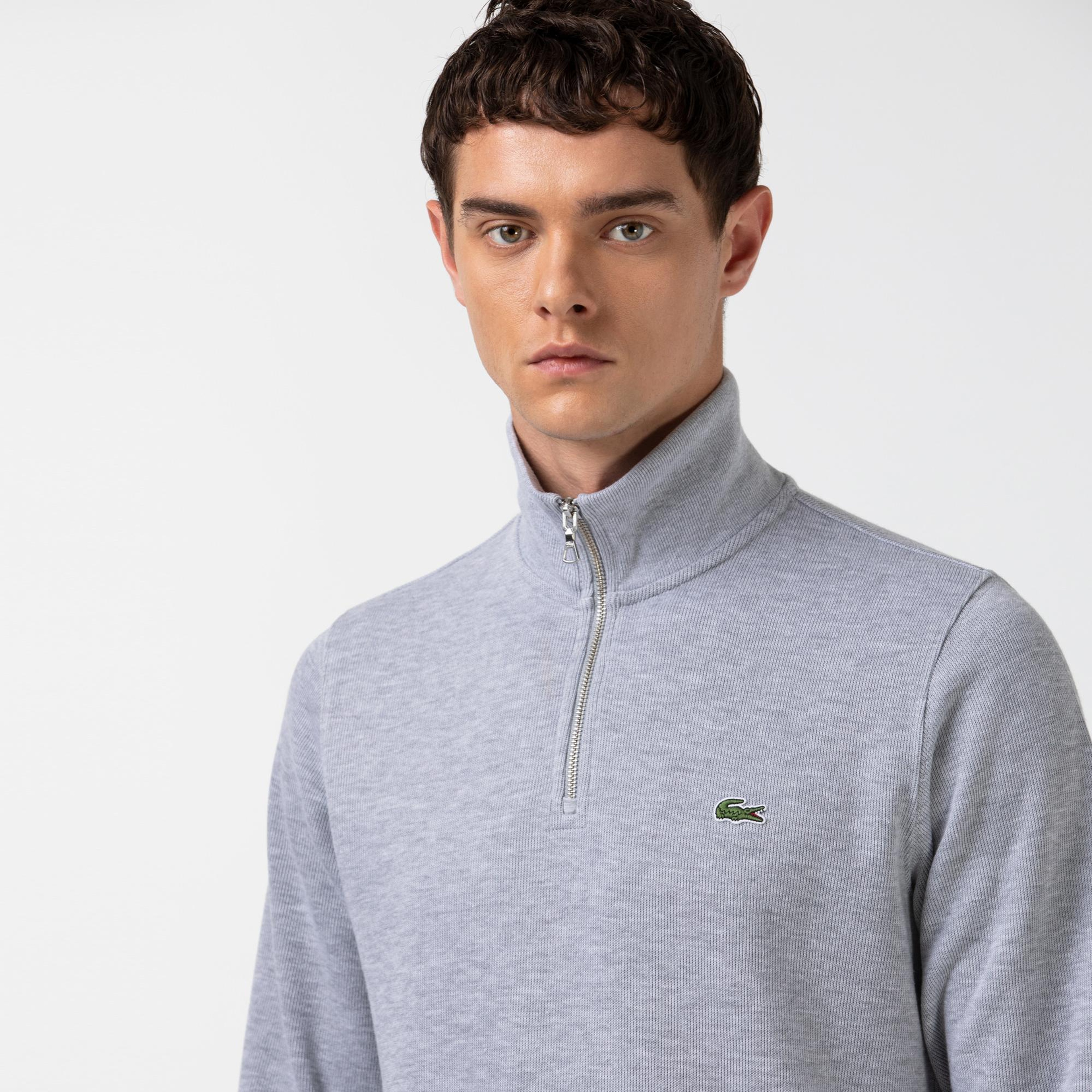 Erkek Classic Fit Yarım Fermuarlı Gri Sweatshirt