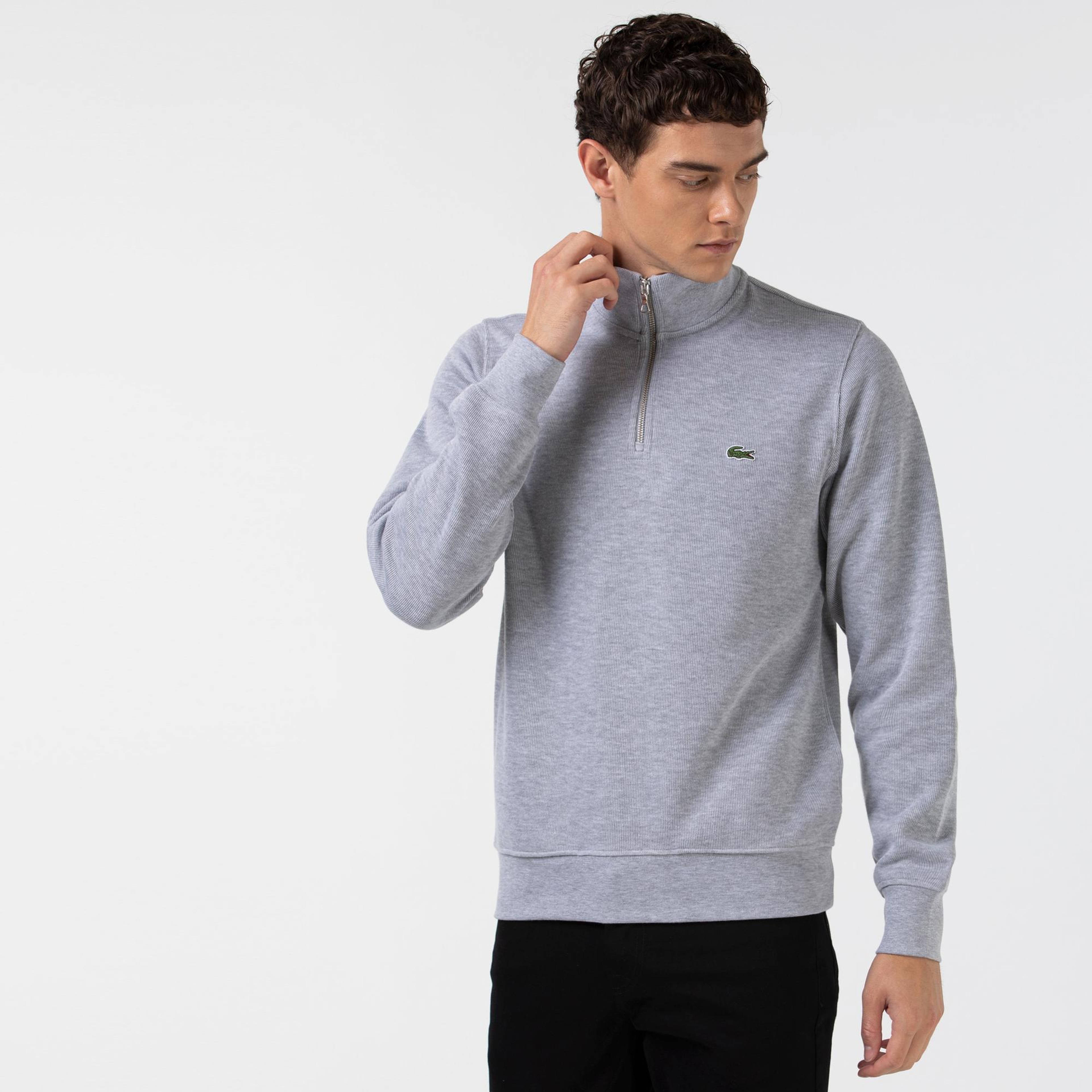 Erkek Classic Fit Yarım Fermuarlı Gri Sweatshirt