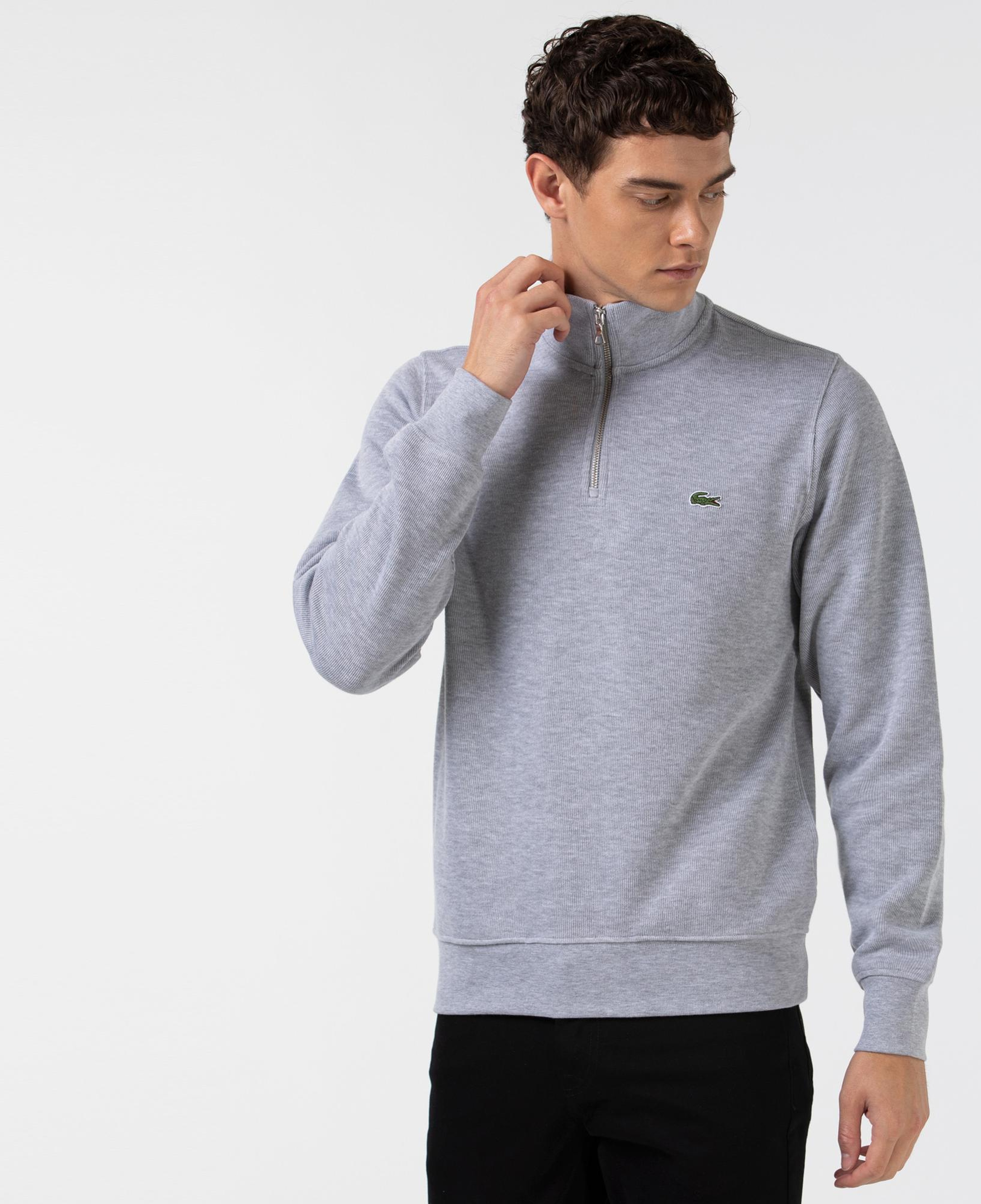 Erkek Classic Fit Yarım Fermuarlı Gri Sweatshirt
