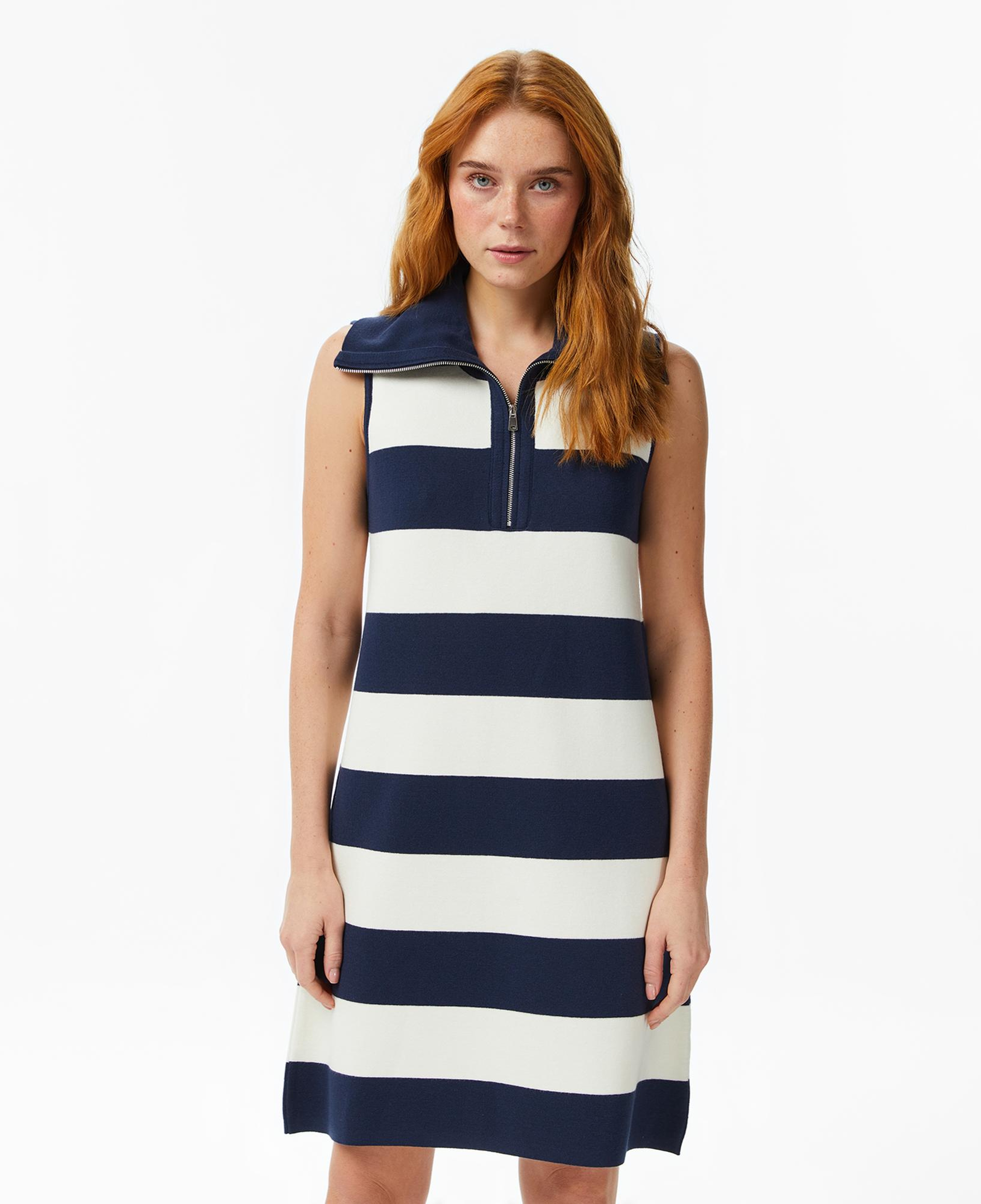 Nautica Kadın Lacivert Slim Fit Kolsuz Çizgili Triko Elbise
