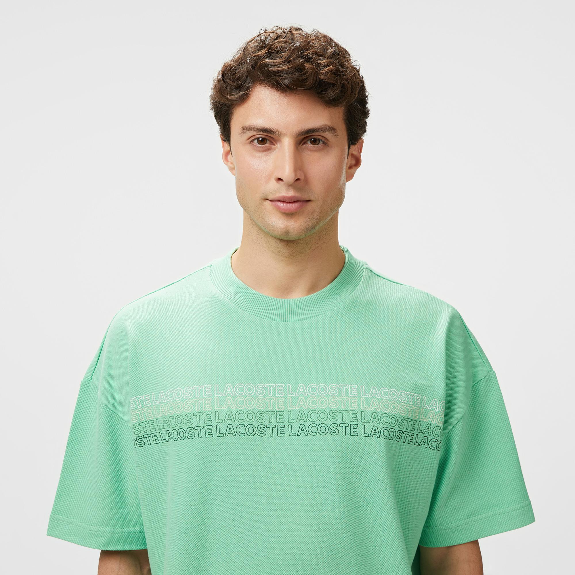 Lacoste Erkek Oversize Fit Bisiklet Yaka Baskılı Açık Yeşil T-Shirt