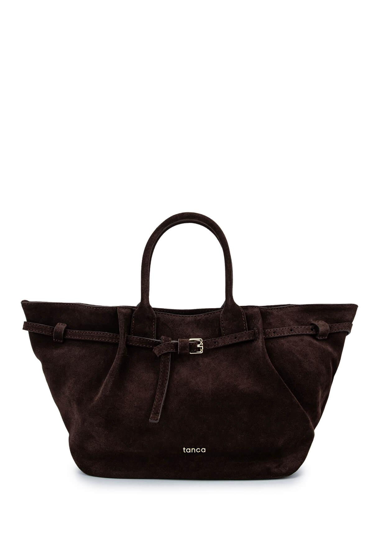 Tamer Tanca Kadın Hakiki Deri Kahverengi Süet Kol Çantası