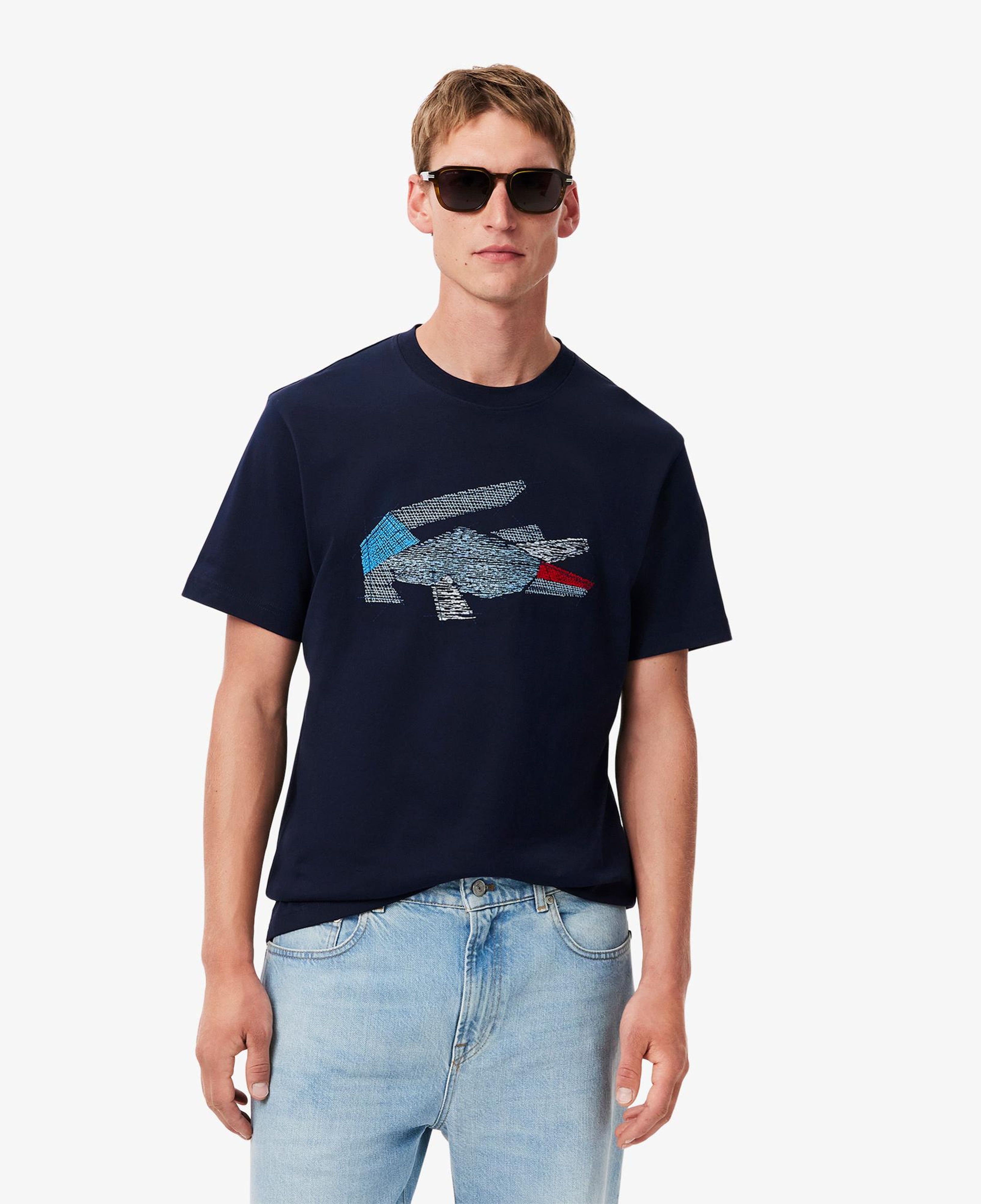 Lacoste Erkek Classic Fit Bisiklet Yaka Baskılı Lacivert T-Shirt